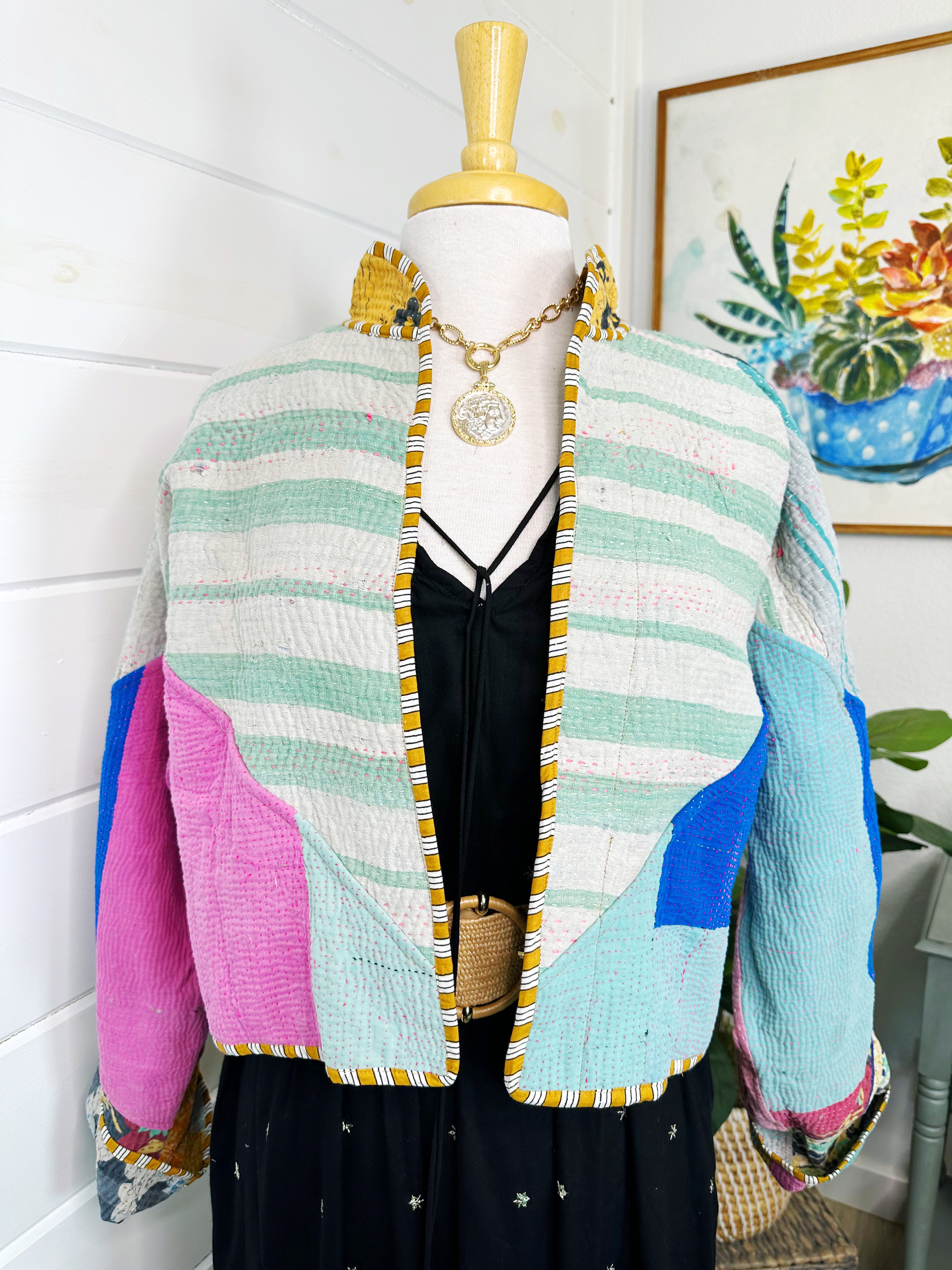 Kantha Quilted Bomber Jacket | Blanket Coat | Patchwork Coat