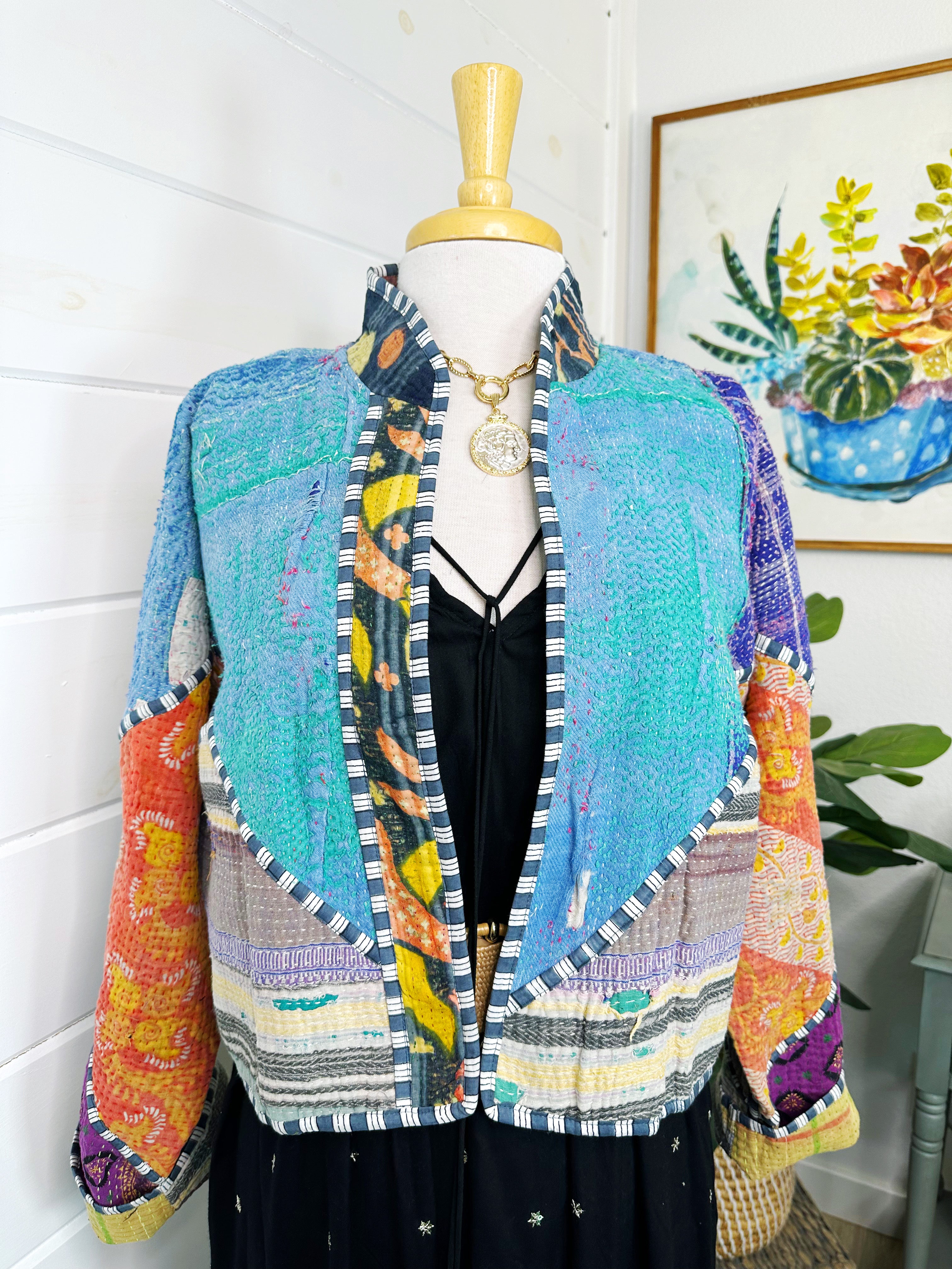 Kantha Quilted Bomber Jacket | Blanket Coat | Patchwork Coat