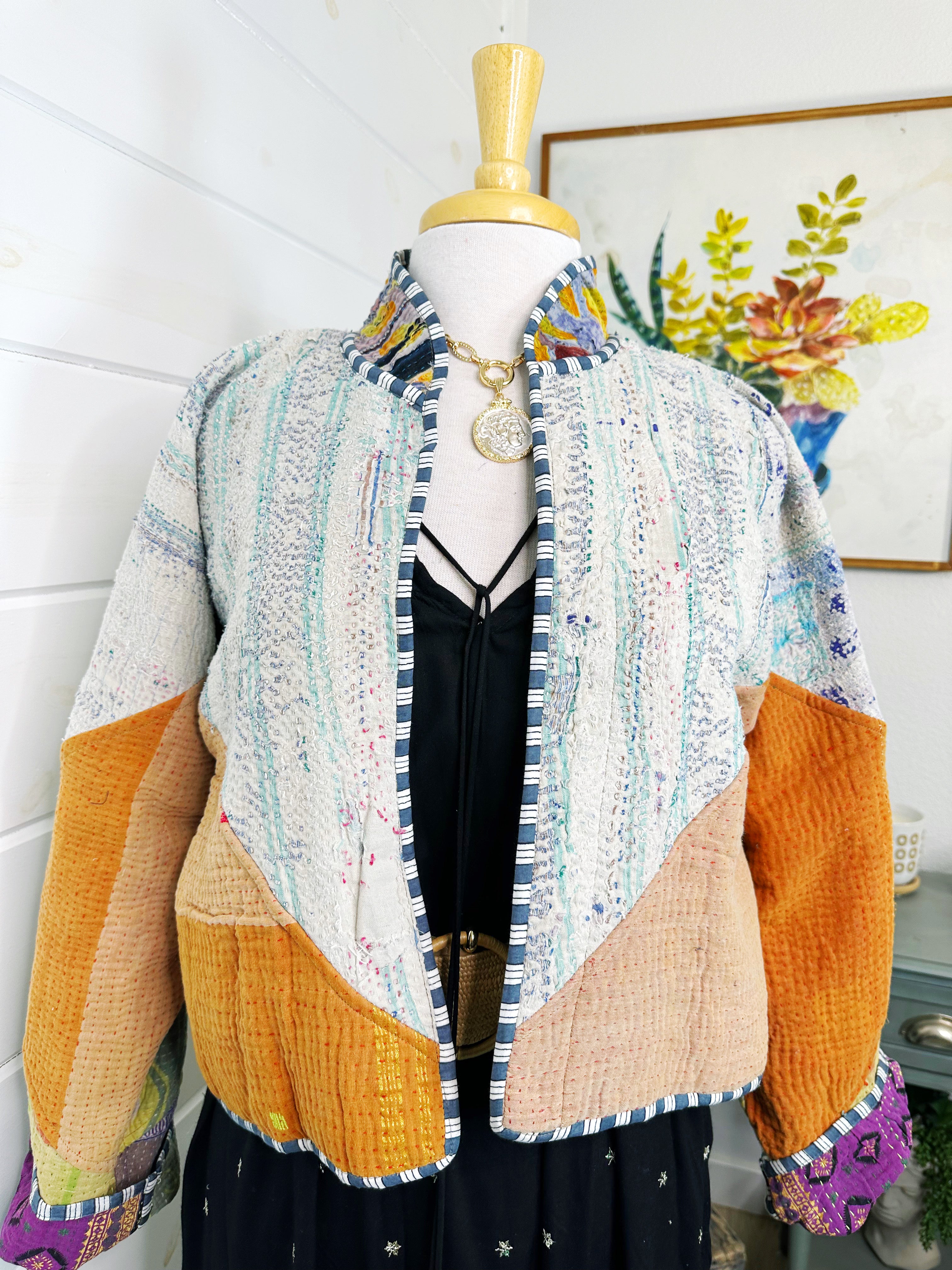 Kantha Quilted Bomber Jacket | Blanket Coat | Patchwork Coat