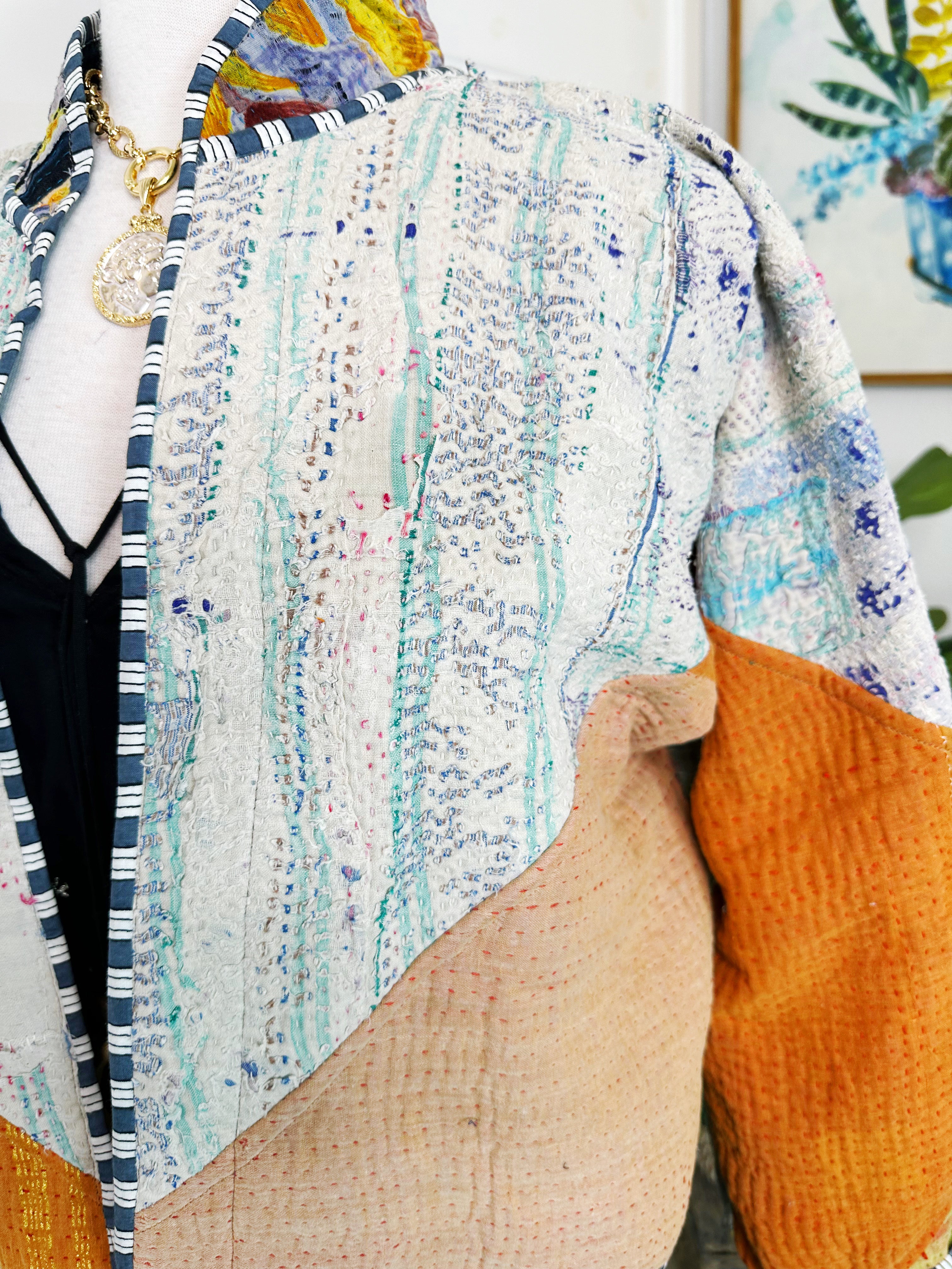 Kantha Quilted Bomber Jacket | Blanket Coat | Patchwork Coat