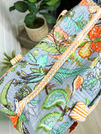 Blue Botanical Quilted Weekender Overnight Duffle Bag