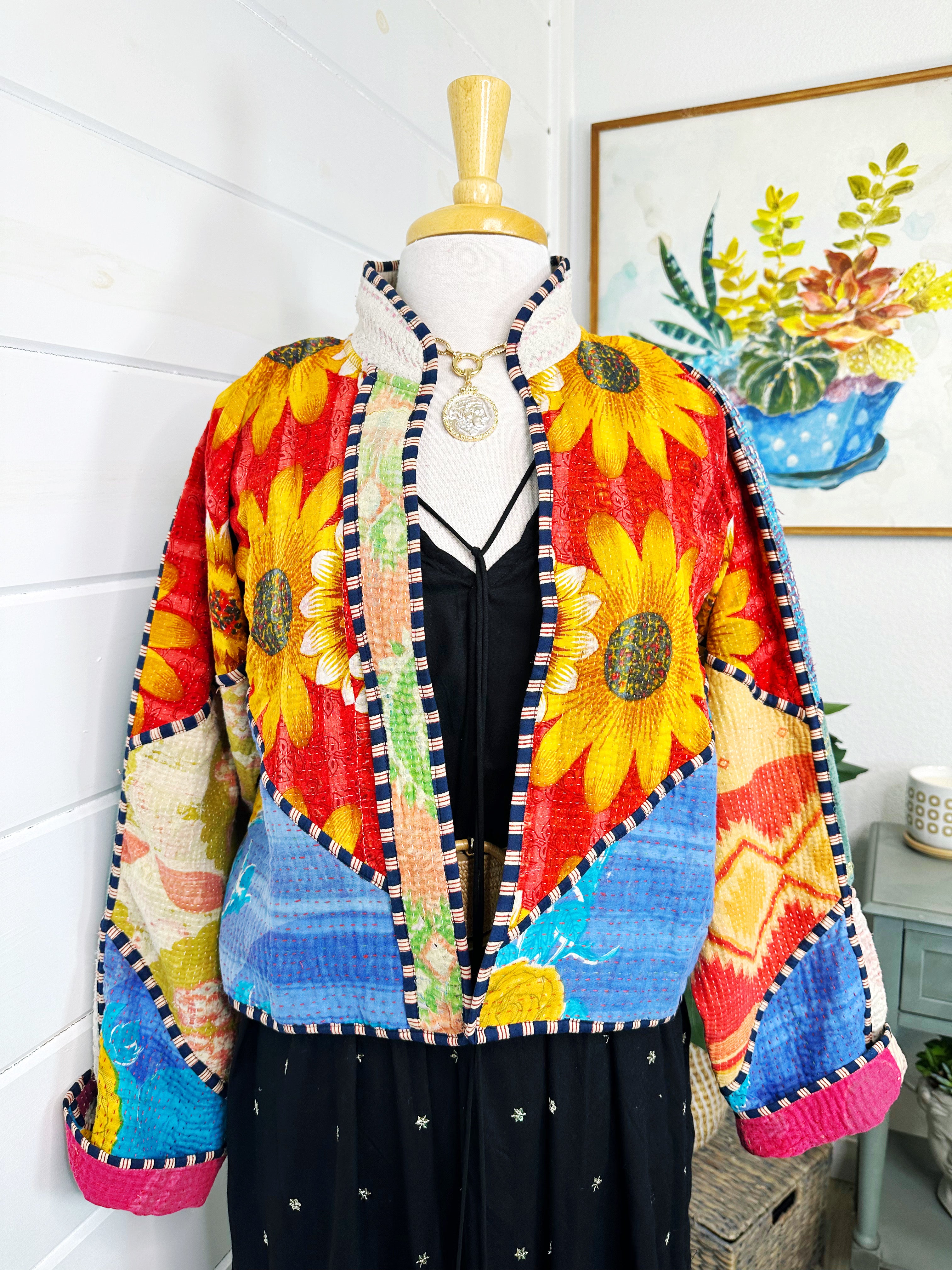 Kantha Quilted Bomber Jacket | Blanket Coat | Patchwork Coat