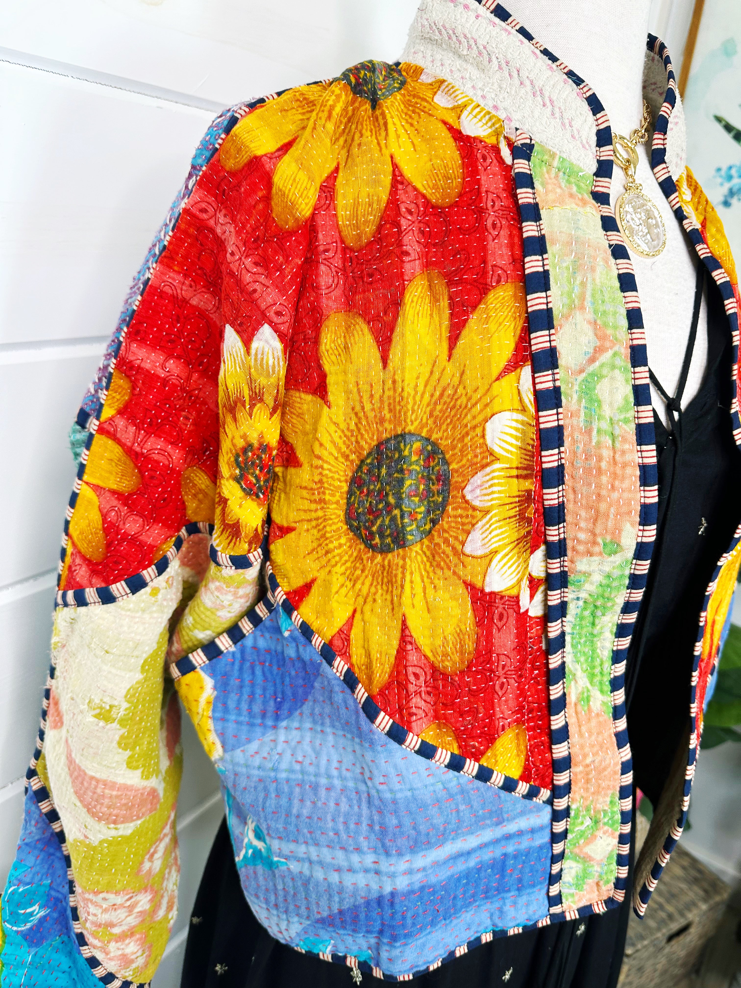 Kantha Quilted Bomber Jacket | Blanket Coat | Patchwork Coat