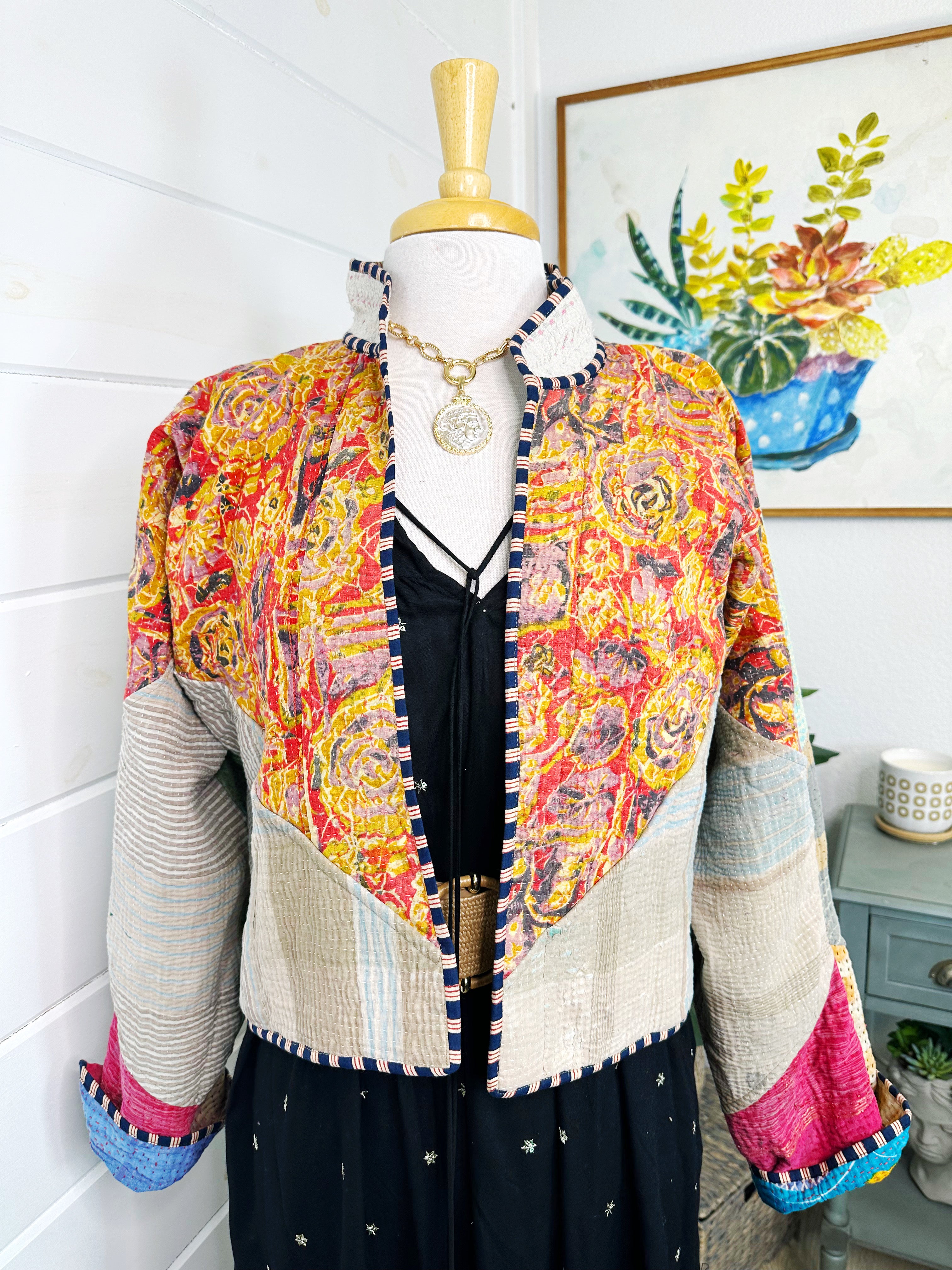 Kantha Quilted Bomber Jacket | Blanket Coat | Patchwork Coat