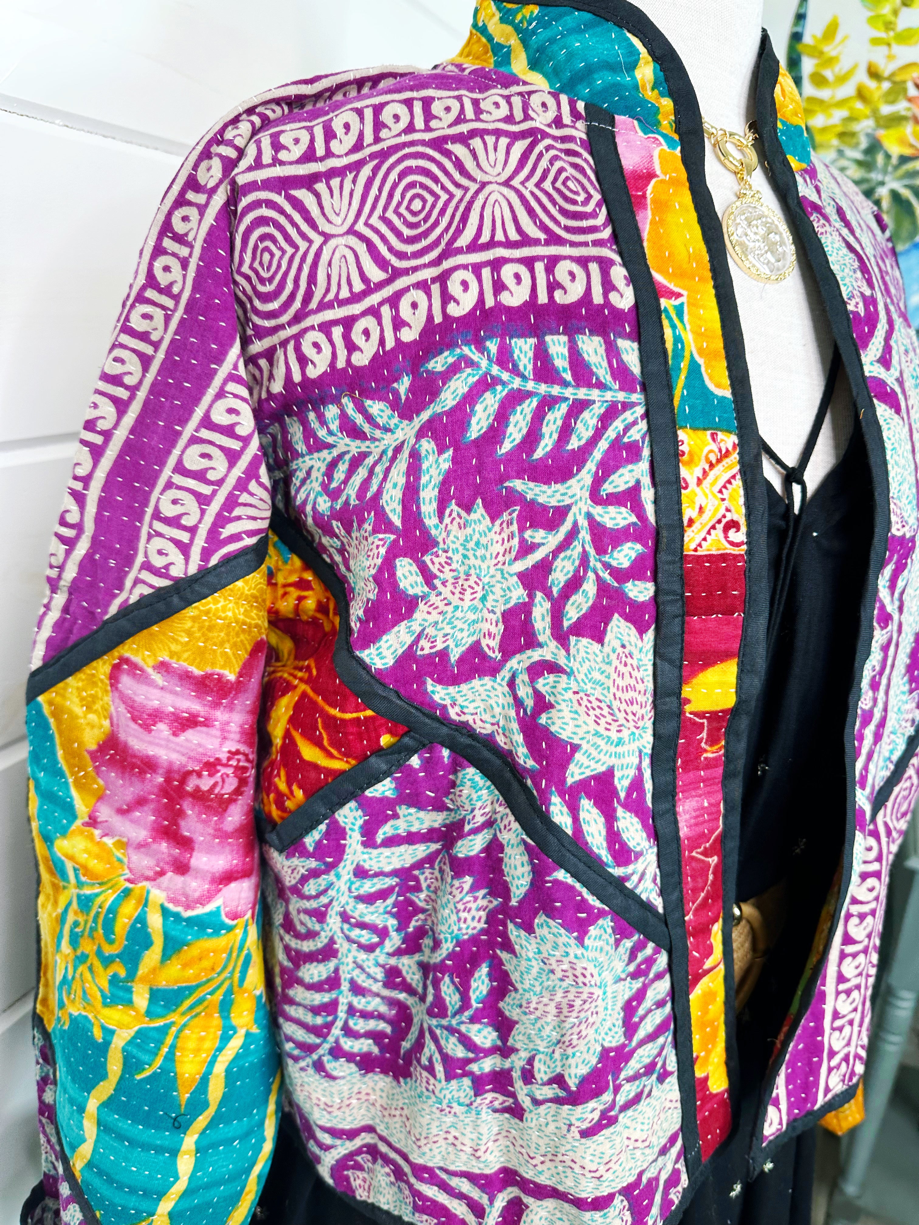Kantha Quilted Bomber Jacket | Blanket Coat | Patchwork Coat