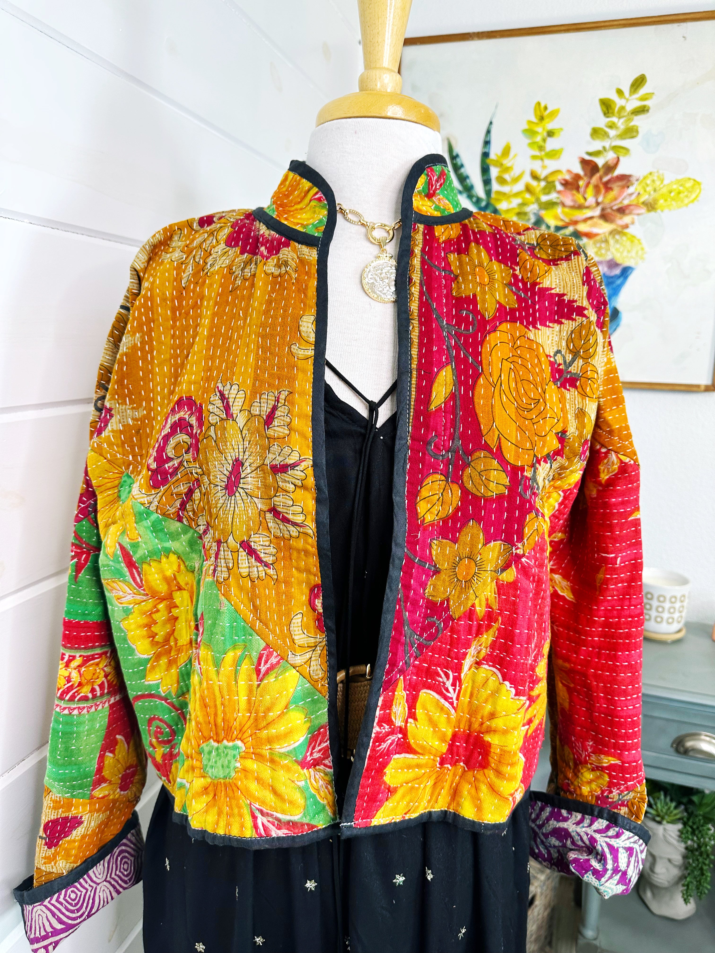 Kantha Quilted Bomber Jacket | Blanket Coat | Patchwork Coat