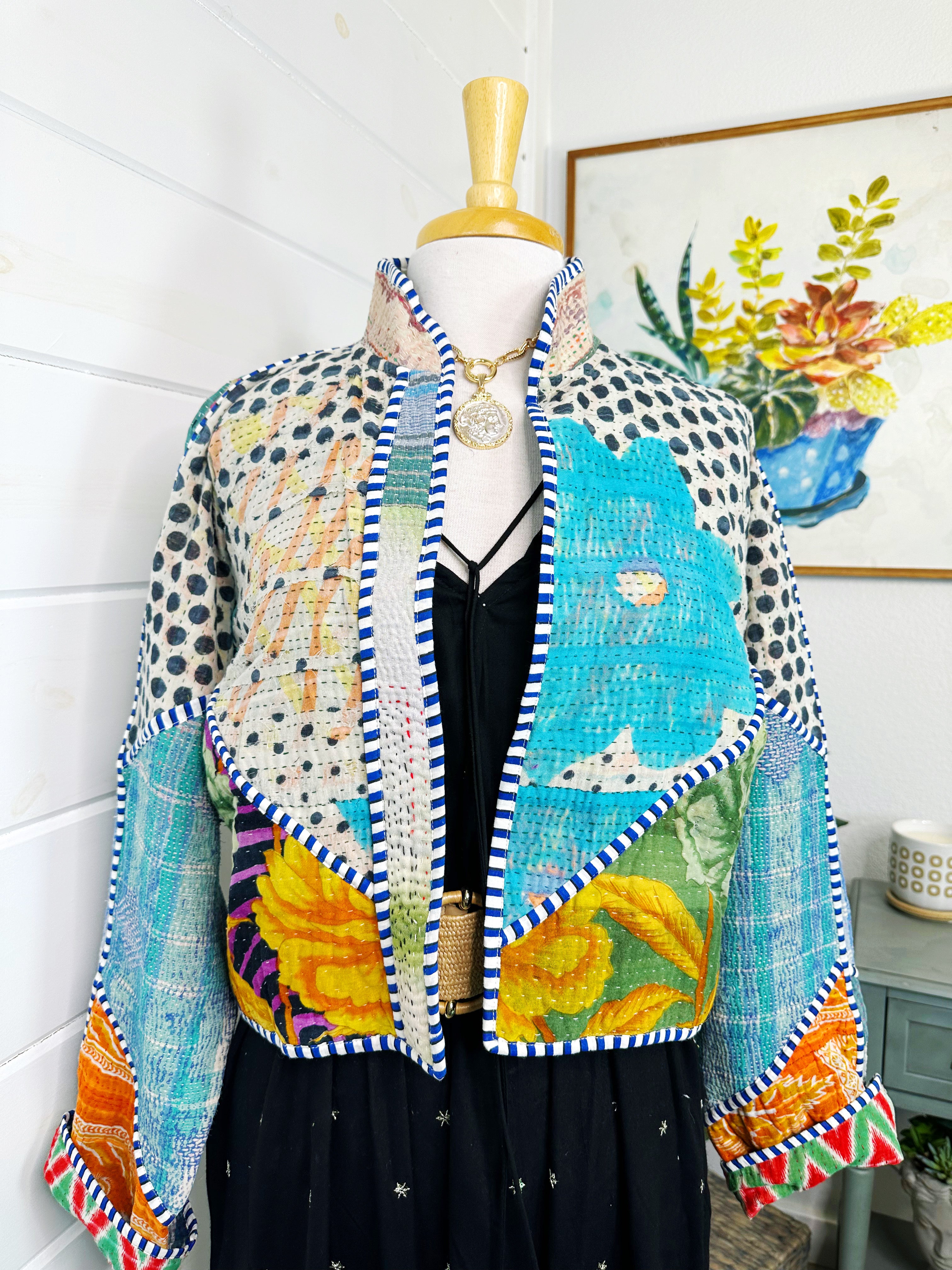 Kantha Quilted Bomber Jacket | Blanket Coat | Patchwork Coat