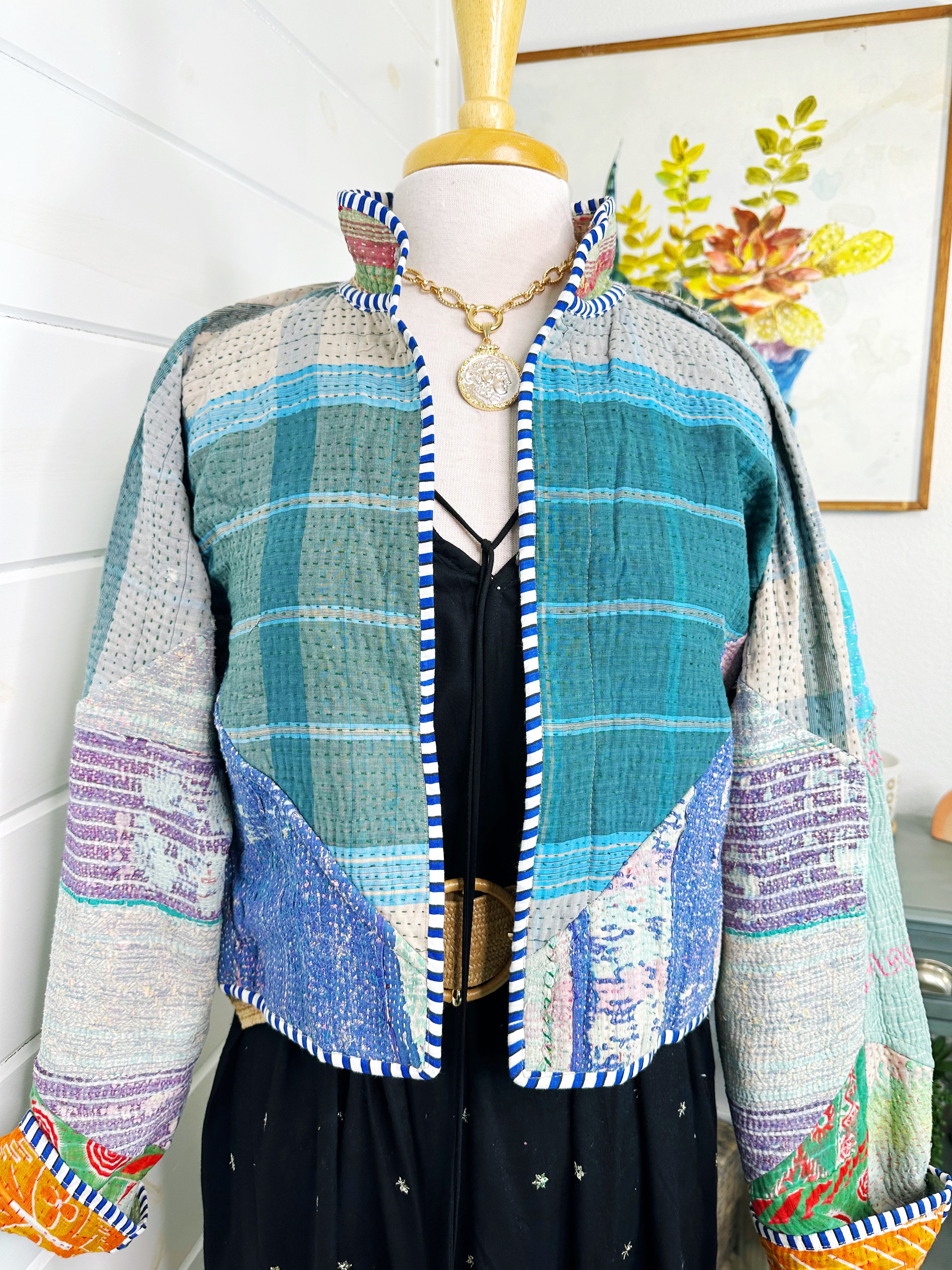 Kantha Quilted Bomber Jacket | Blanket Coat | Patchwork Coat