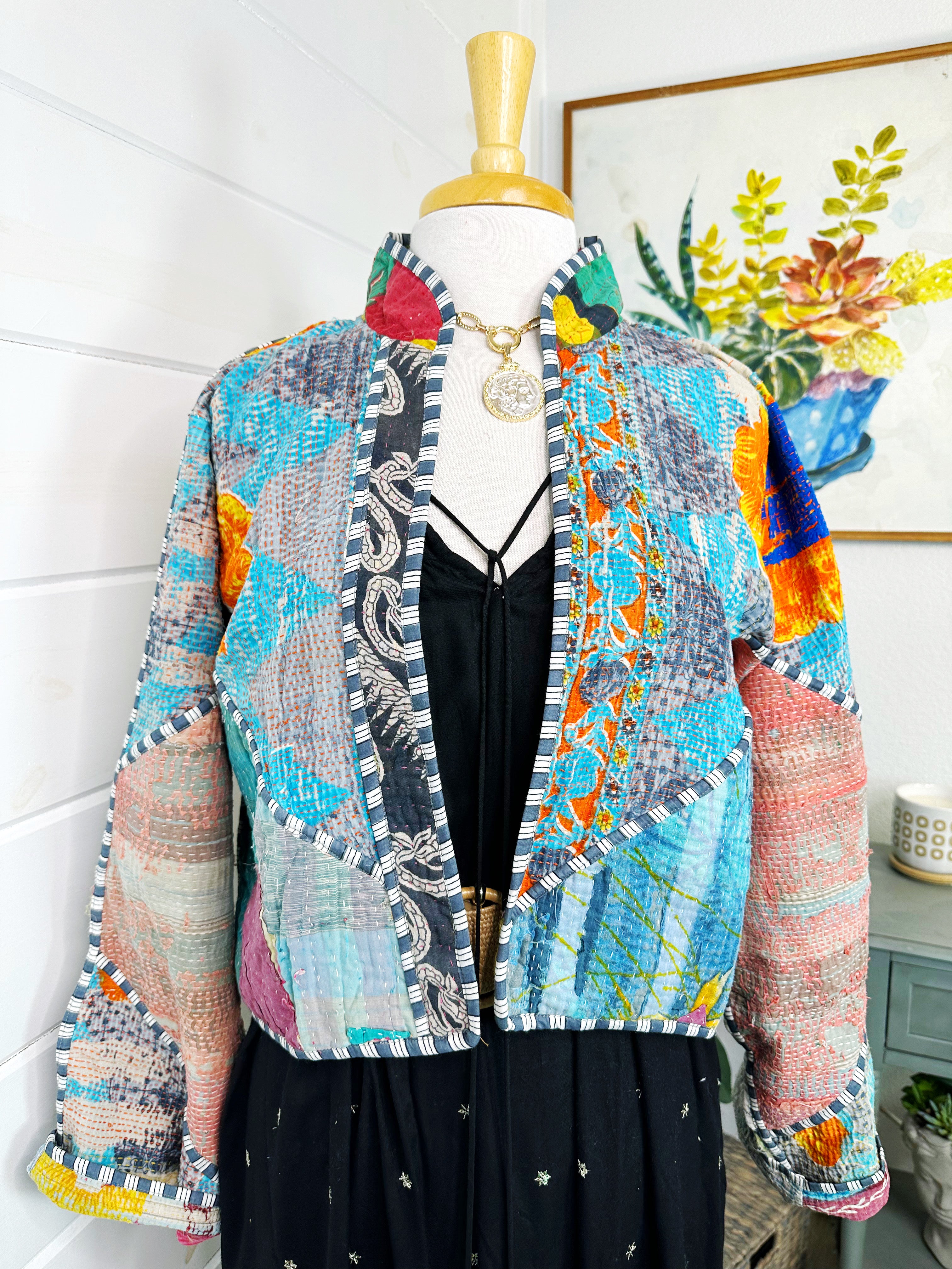 Kantha Quilted Bomber Jacket | Blanket Coat | Patchwork Coat