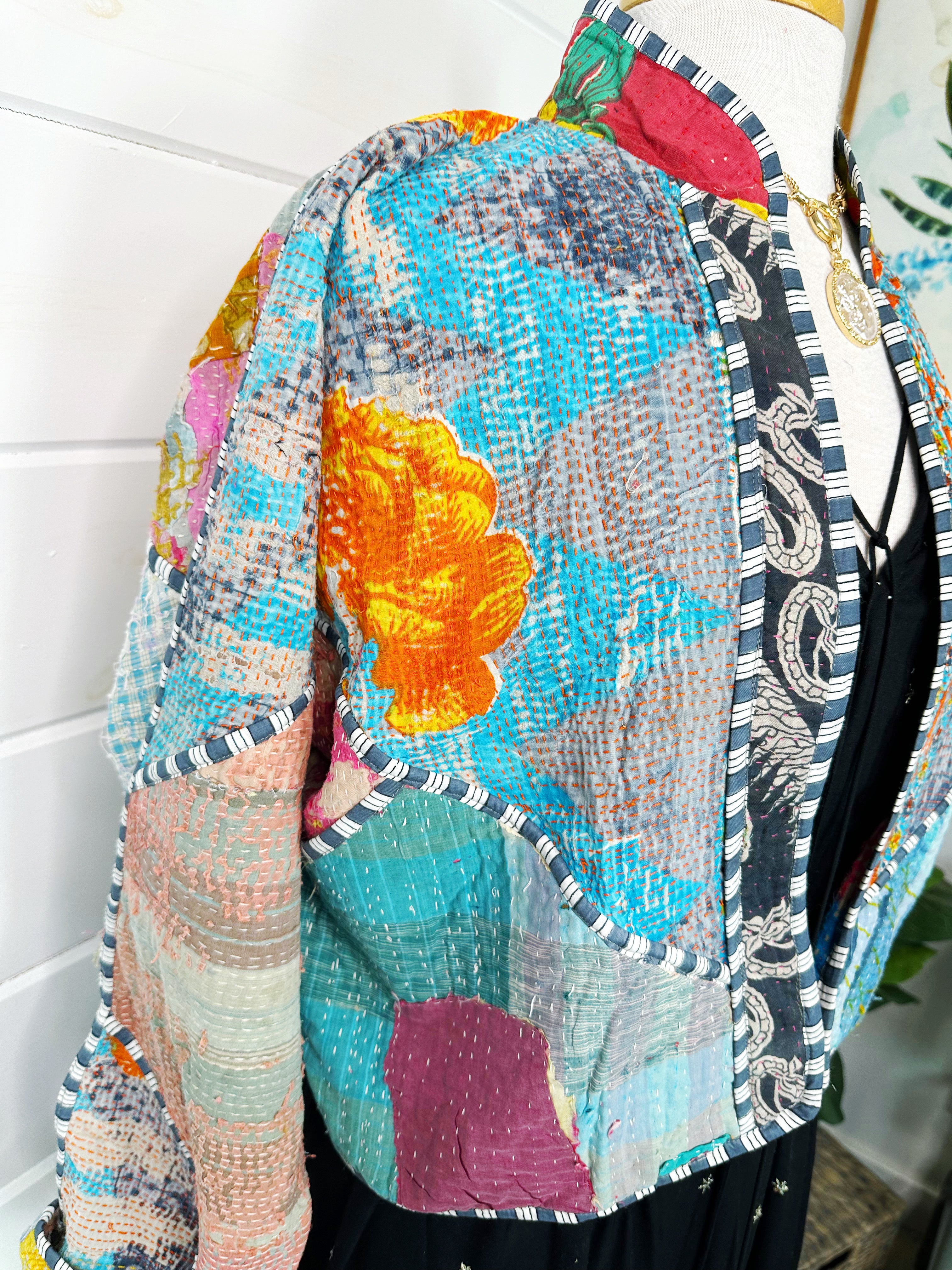 Kantha Quilted Bomber Jacket | Blanket Coat | Patchwork Coat