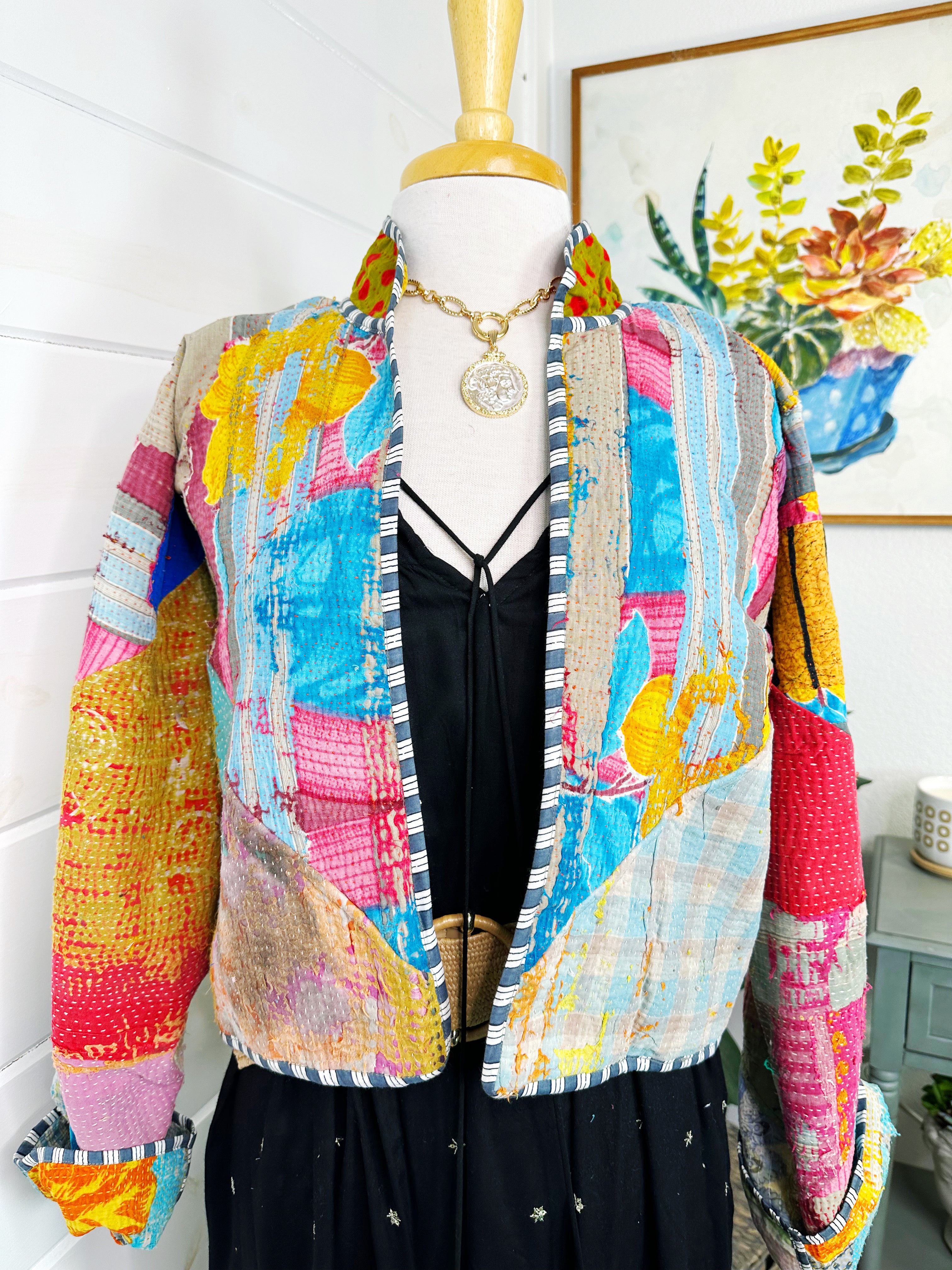 Kantha Quilted Bomber Jacket | Blanket Coat | Patchwork Coat