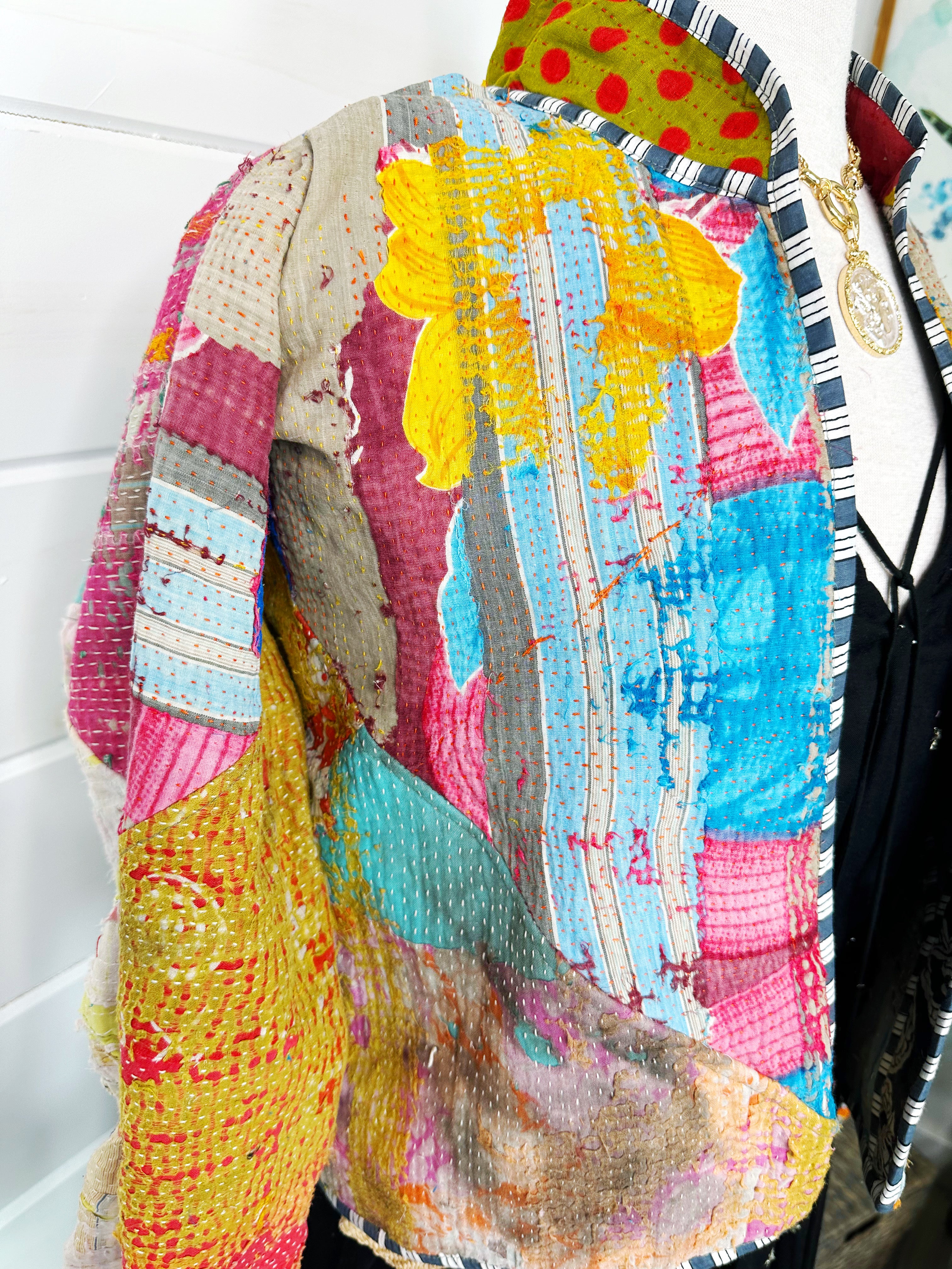 Kantha Quilted Bomber Jacket | Blanket Coat | Patchwork Coat