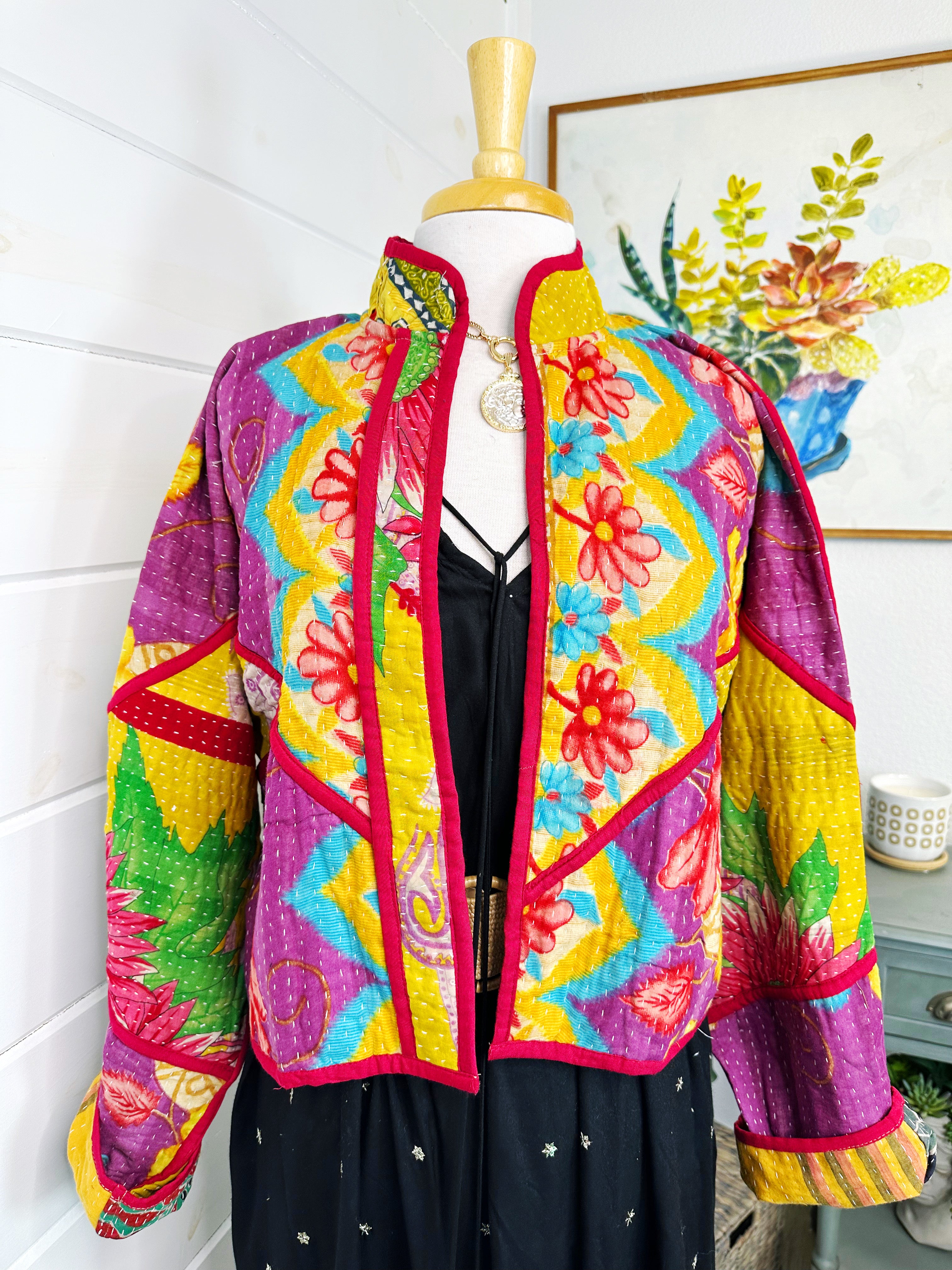 Kantha Quilted Bomber Jacket | Blanket Coat | Patchwork Coat