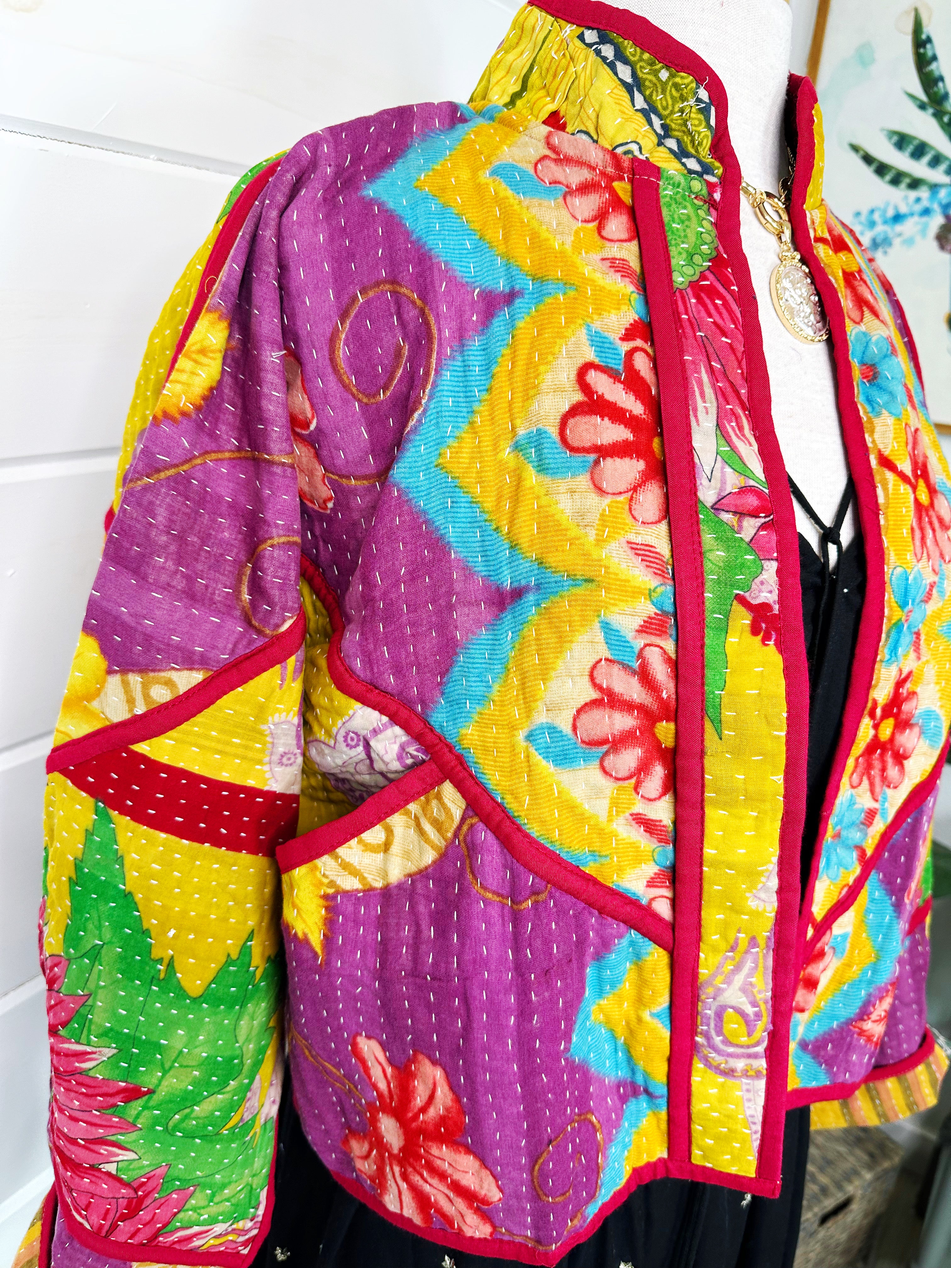 Kantha Quilted Bomber Jacket | Blanket Coat | Patchwork Coat
