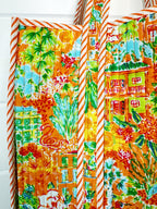 Orange Tropical Southern Town Print Quilted Cotton Reversible Large Tote Bag