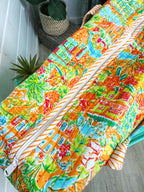 Orange Tropical Southern Town Print Quilted Weekender Overnight Bag