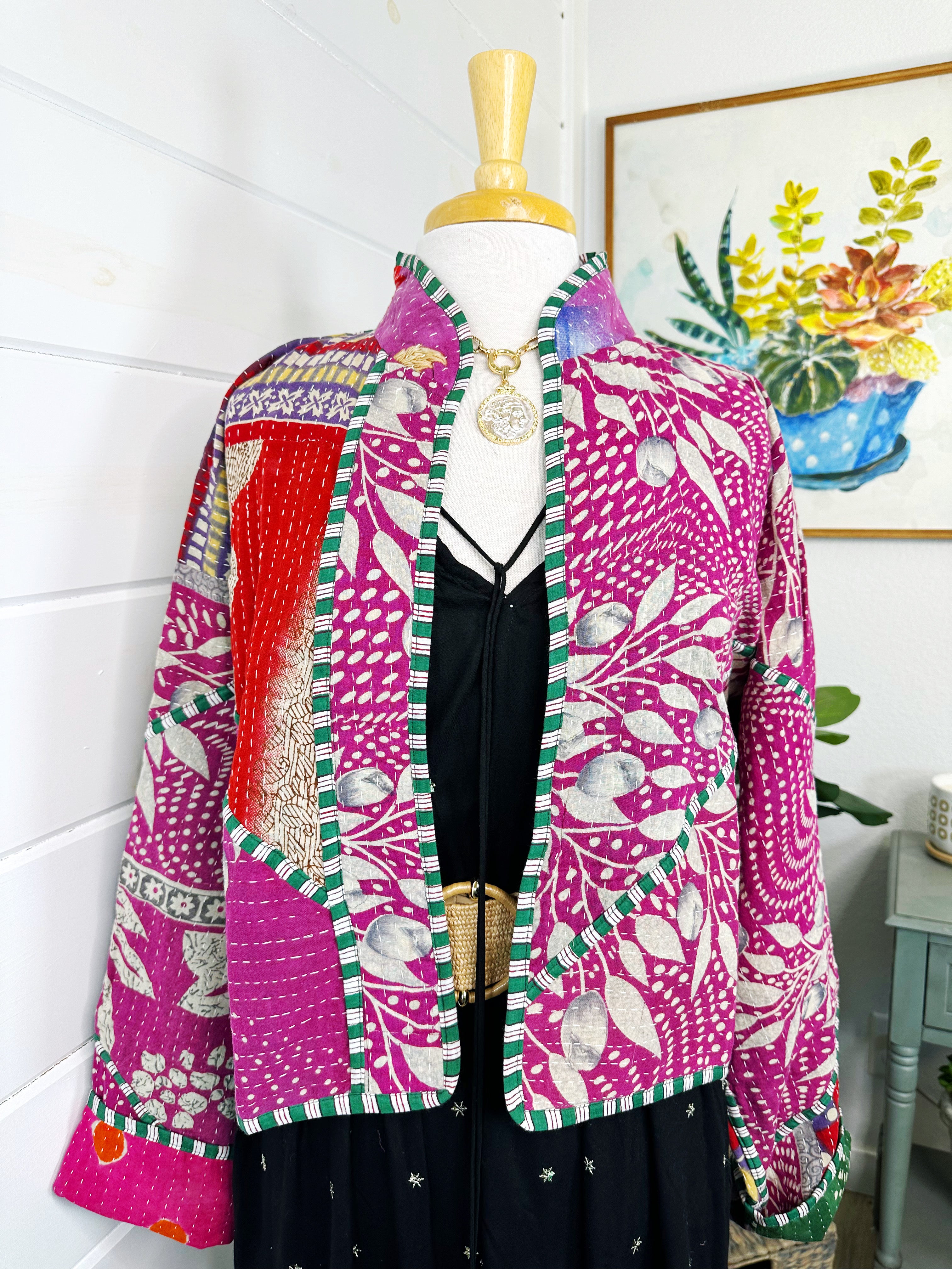 Kantha Quilted Bomber Jacket | Blanket Coat | Patchwork Coat