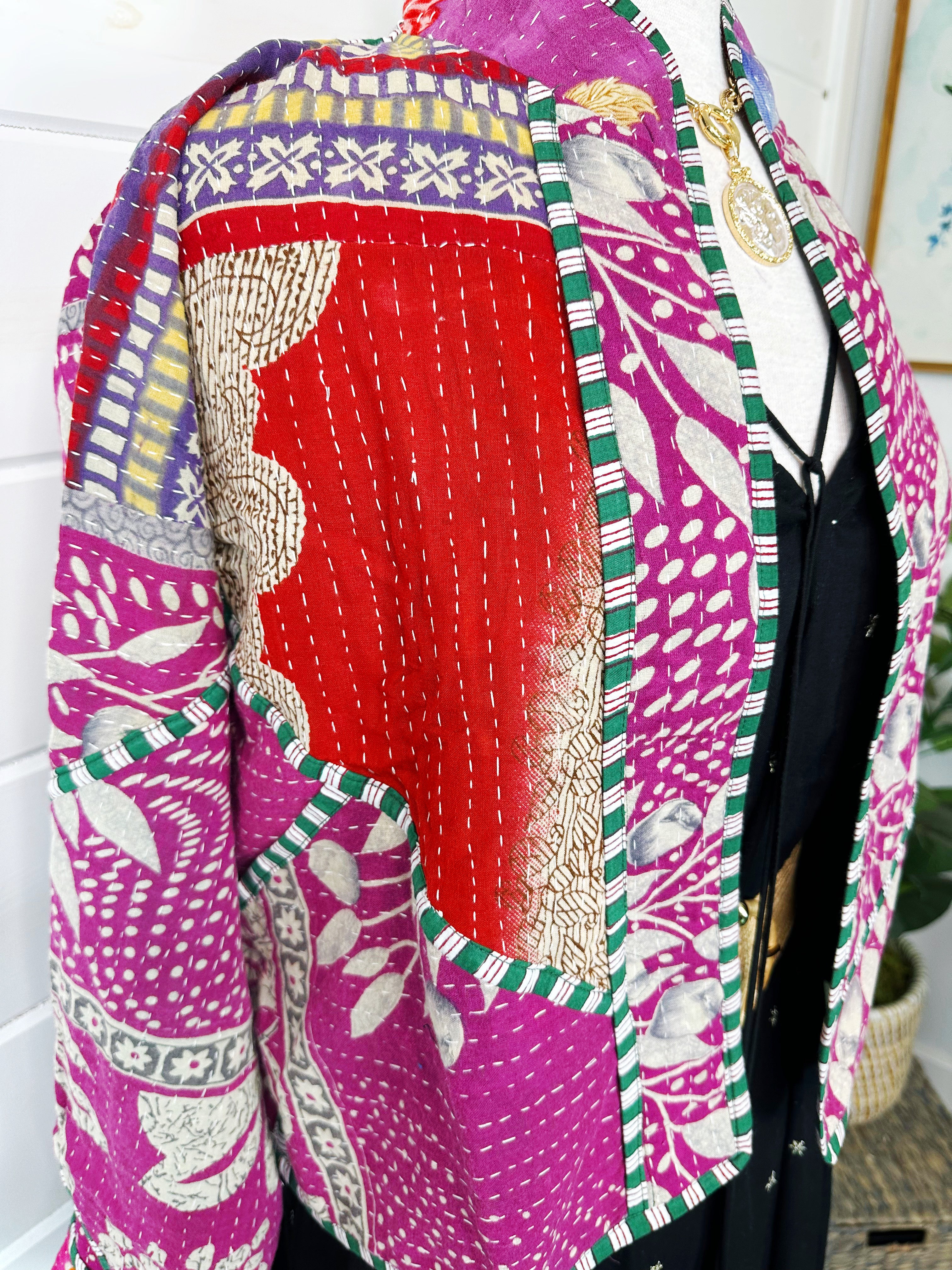 Kantha Quilted Bomber Jacket | Blanket Coat | Patchwork Coat