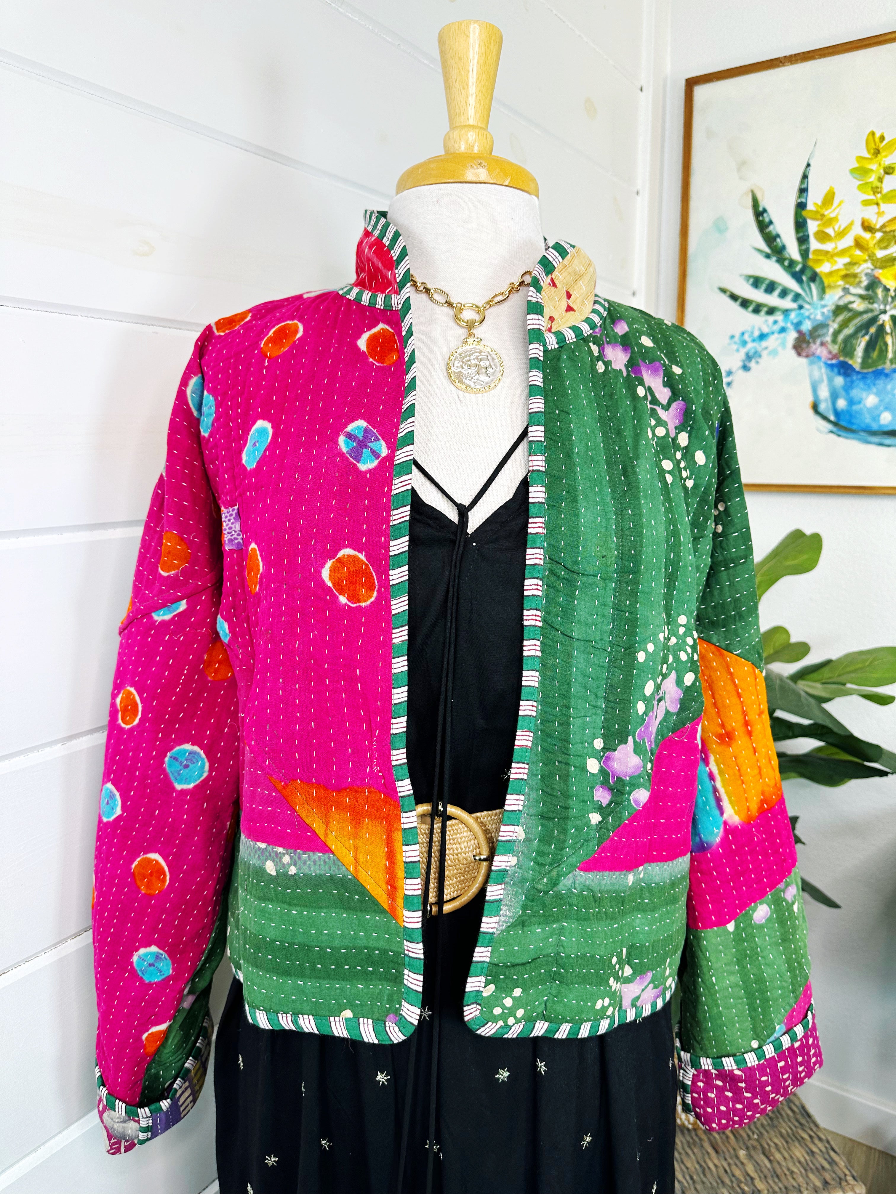 Kantha Quilted Bomber Jacket | Blanket Coat | Patchwork Coat