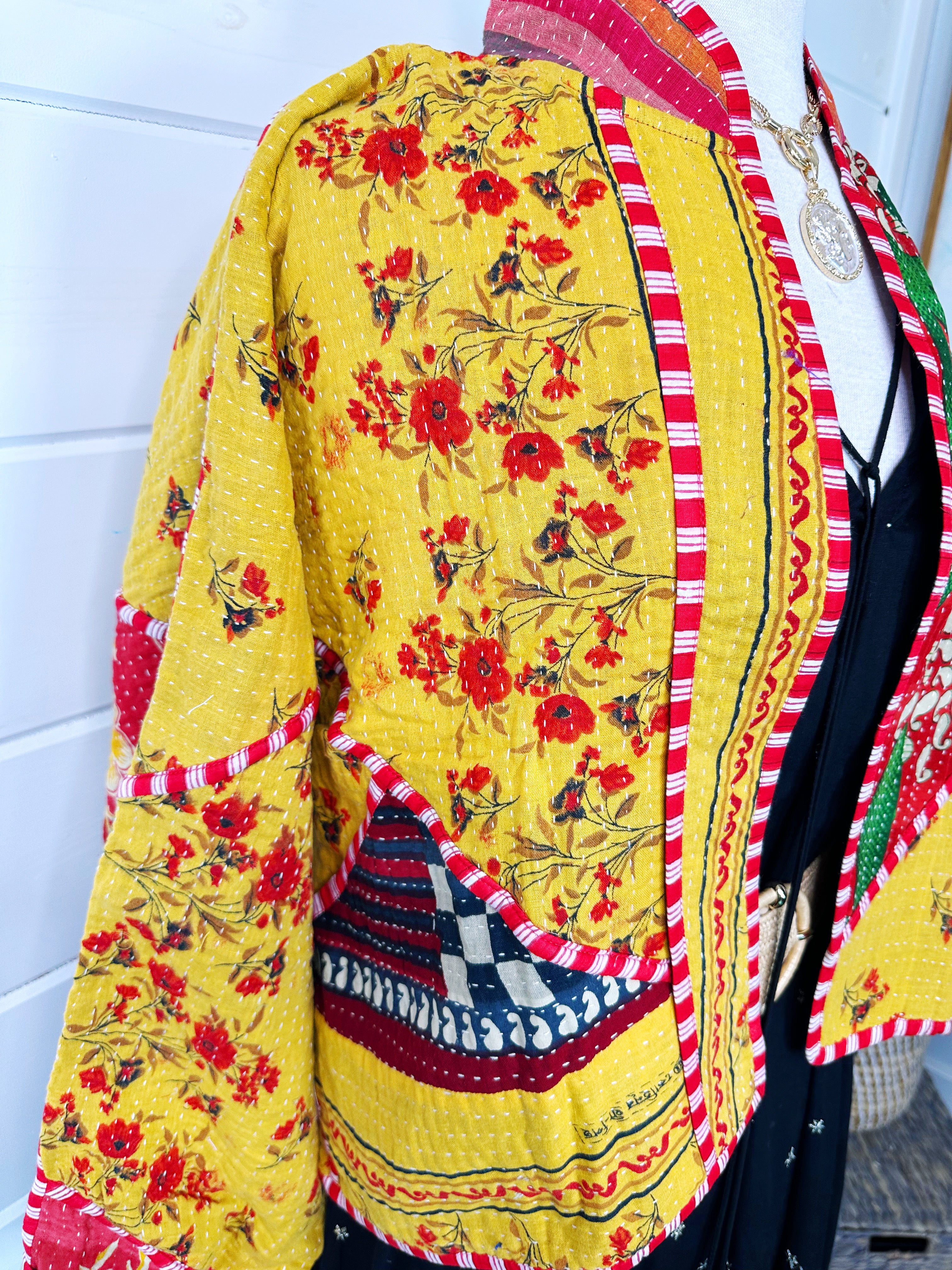 Kantha Quilted Bomber Jacket | Blanket Coat | Patchwork Coat