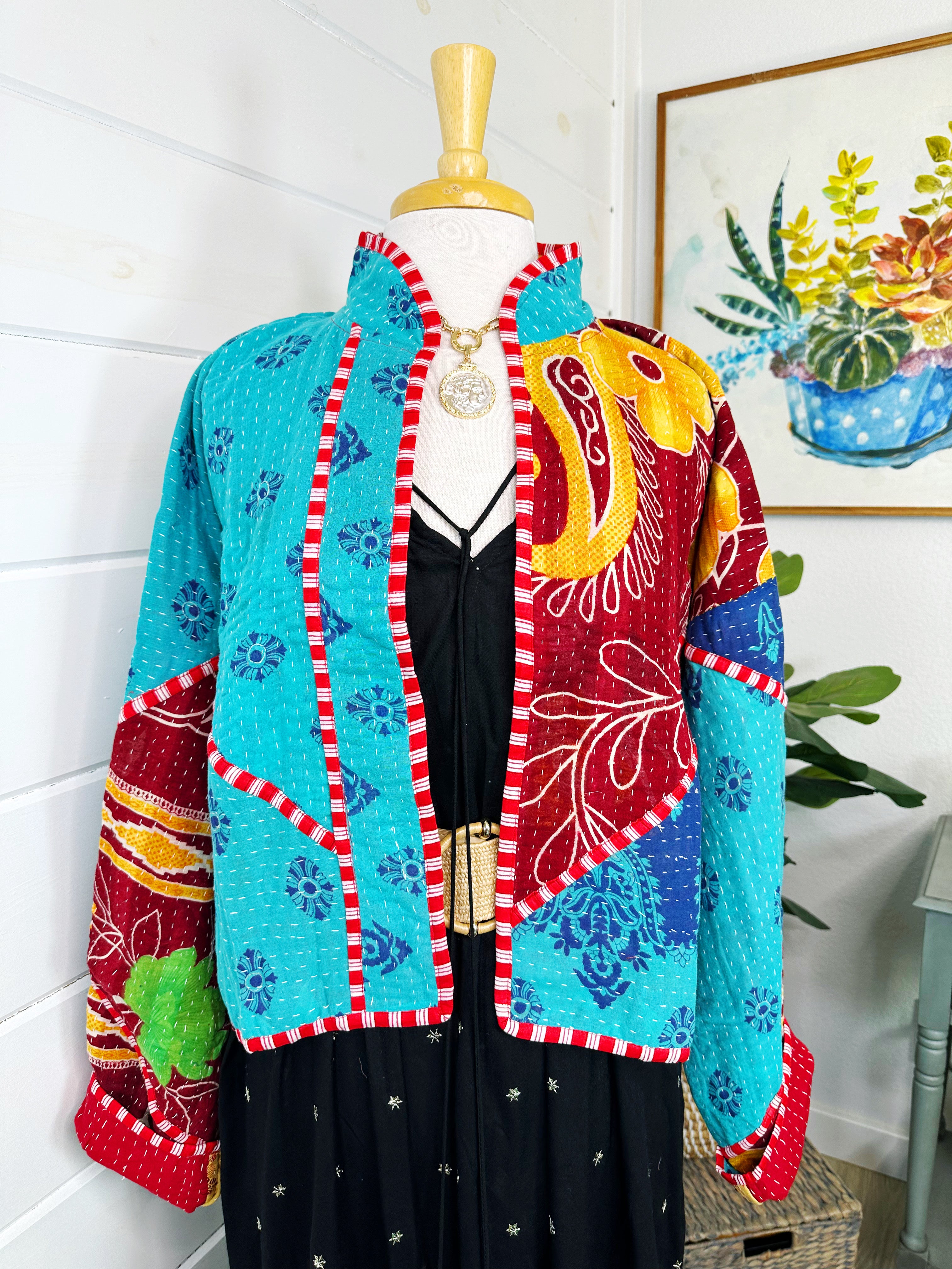 Kantha Quilted Bomber Jacket | Blanket Coat | Patchwork Coat