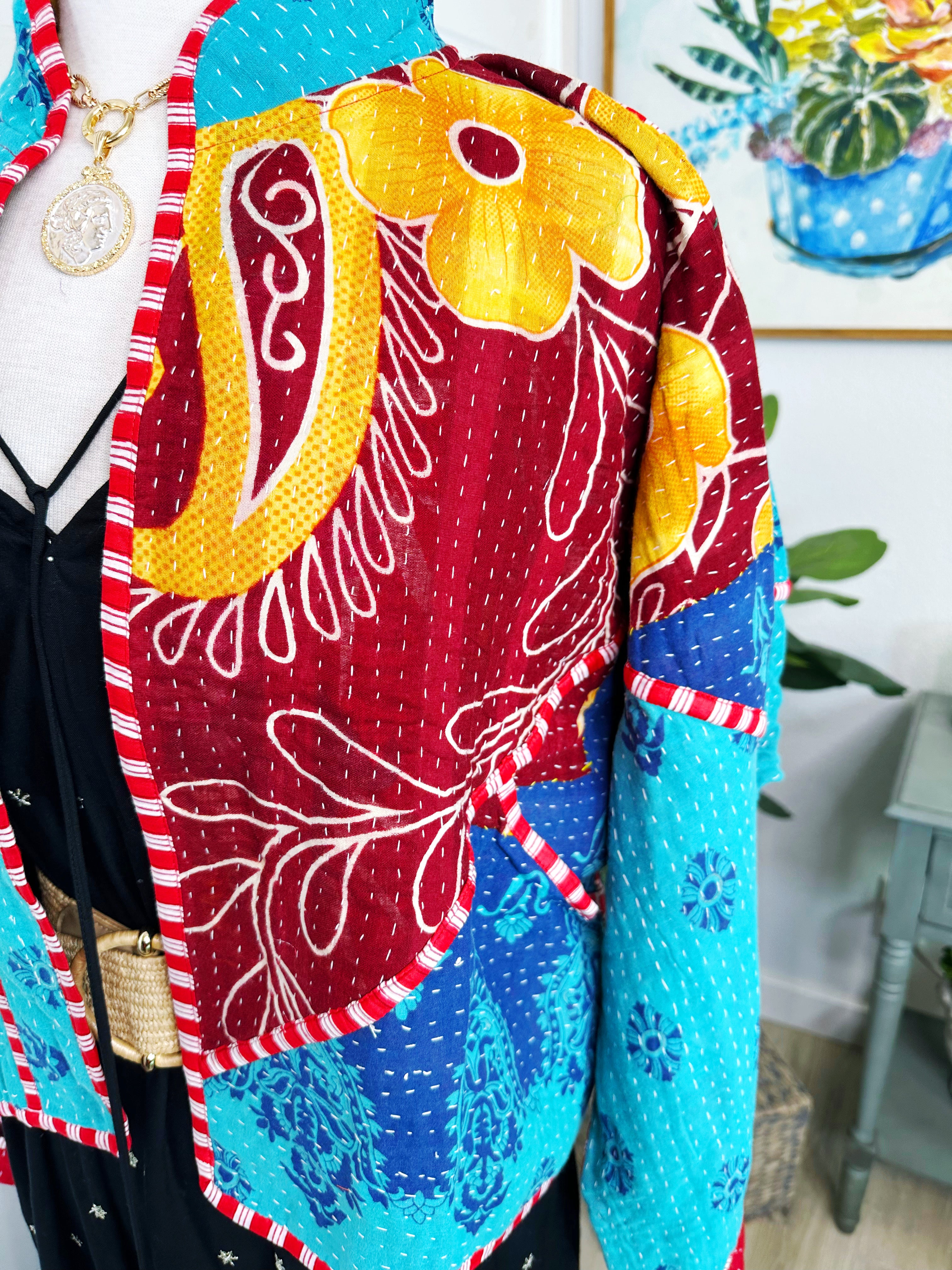 Kantha Quilted Bomber Jacket | Blanket Coat | Patchwork Coat