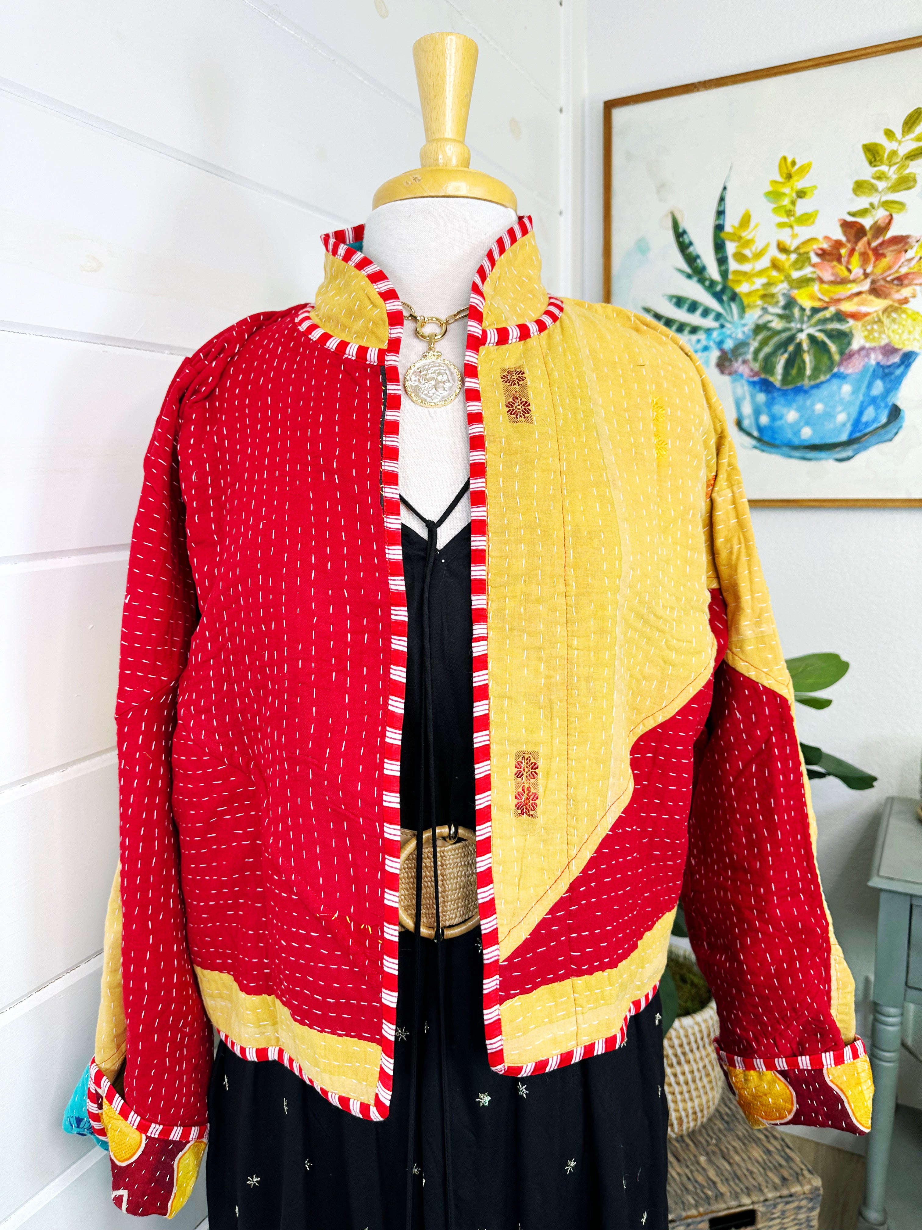 Kantha Quilted Bomber Jacket | Blanket Coat | Patchwork Coat