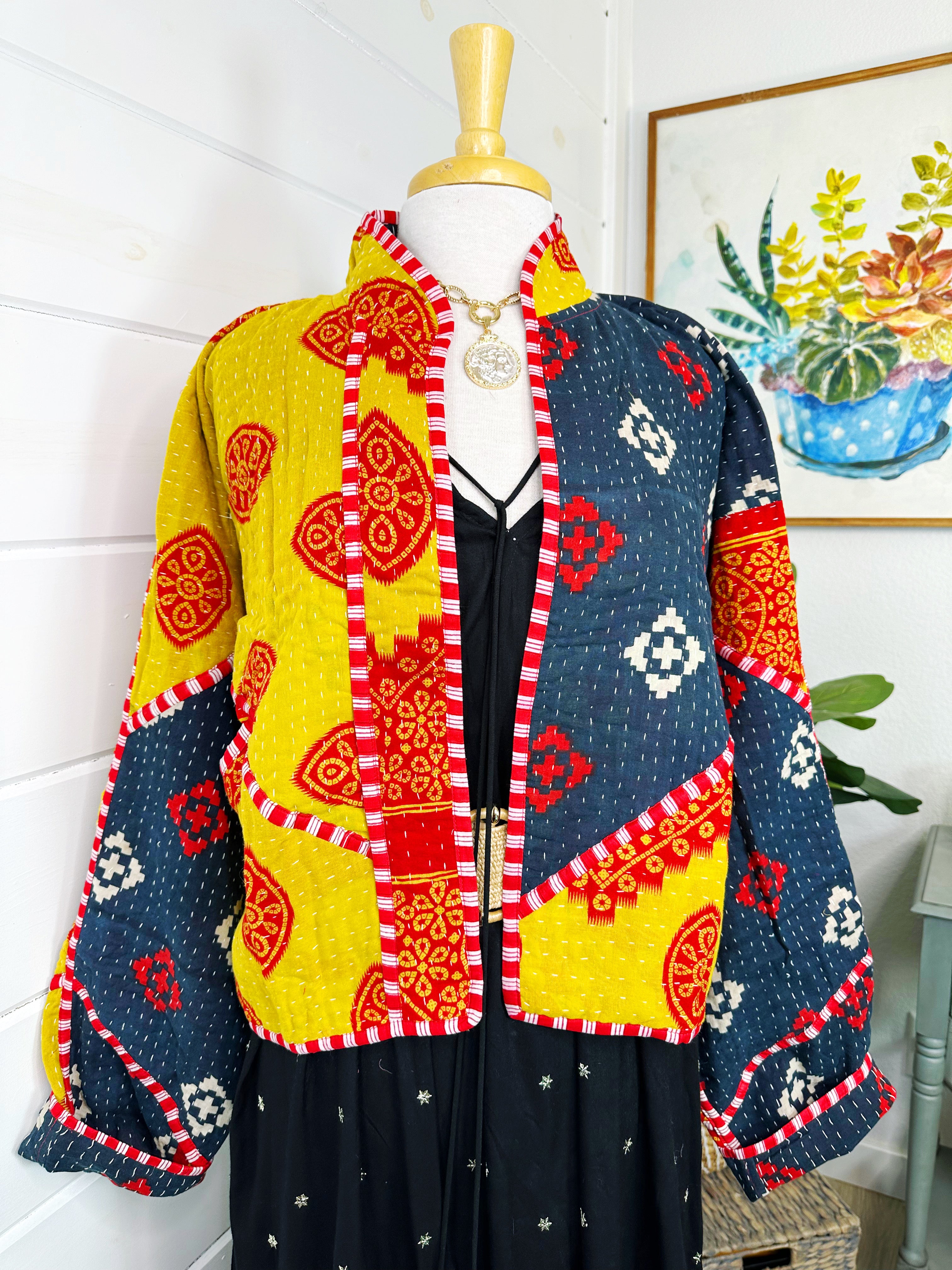 Kantha Quilted Bomber Jacket | Blanket Coat | Patchwork Coat