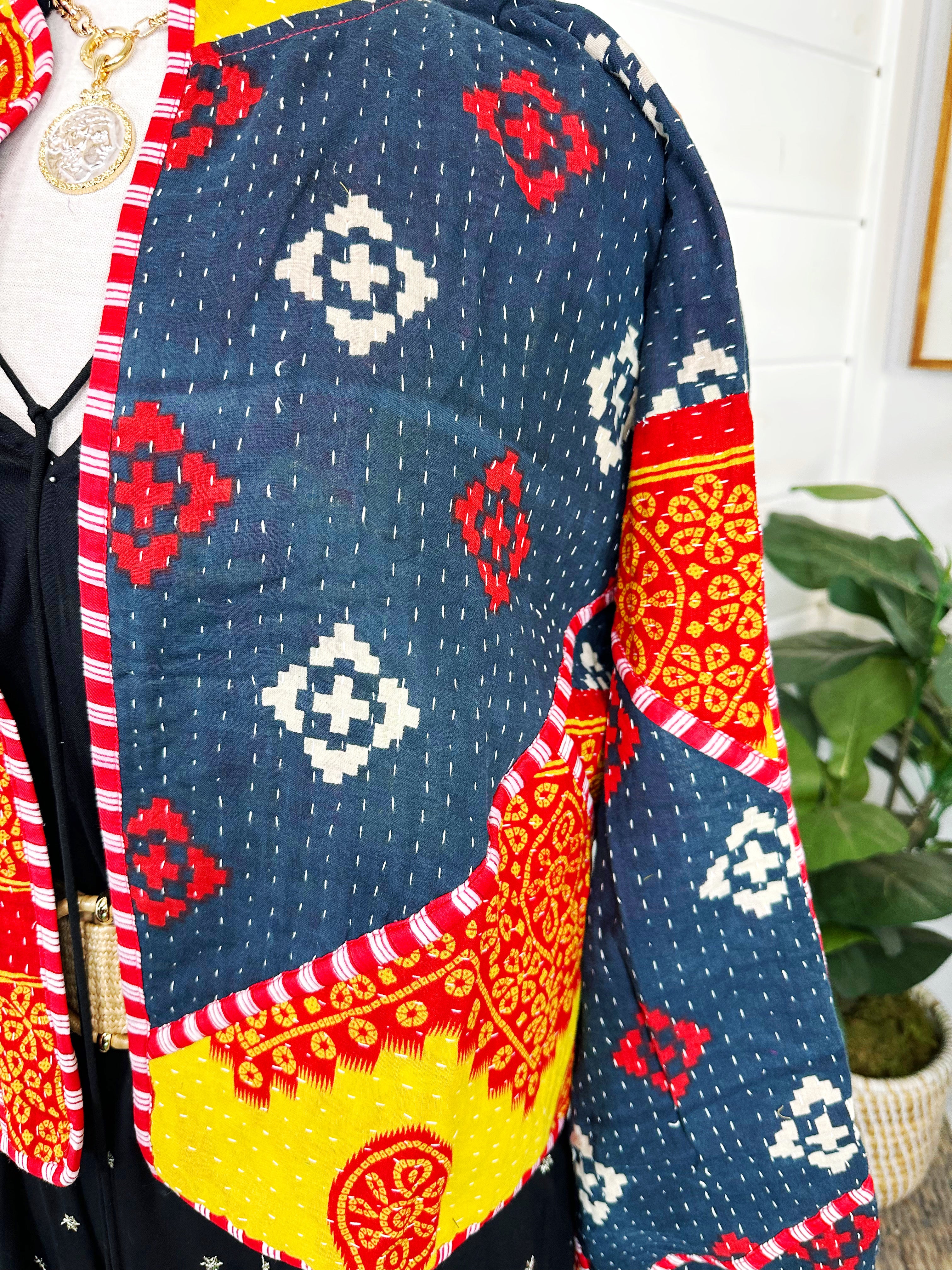 Kantha Quilted Bomber Jacket | Blanket Coat | Patchwork Coat