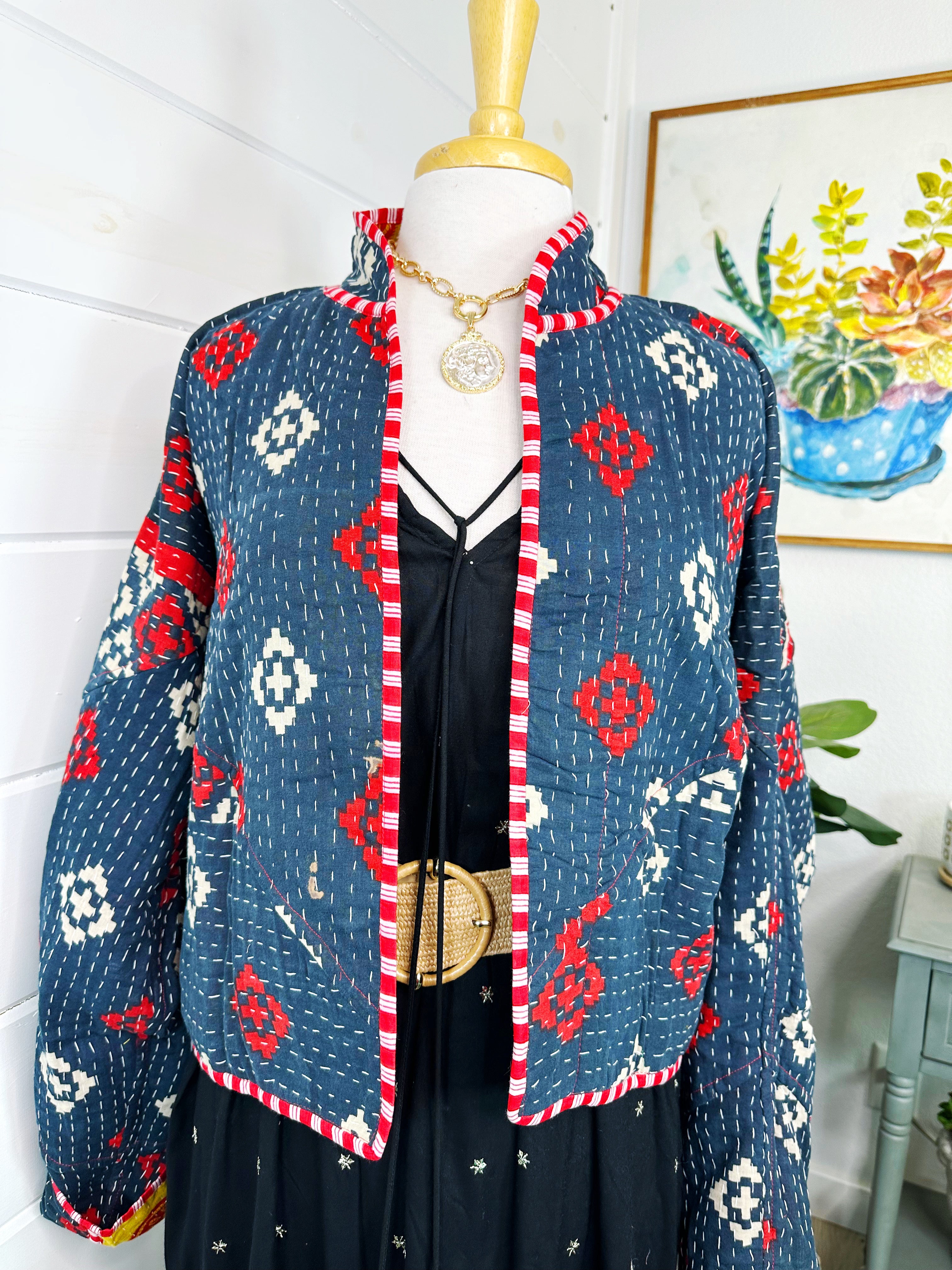 Kantha Quilted Bomber Jacket | Blanket Coat | Patchwork Coat