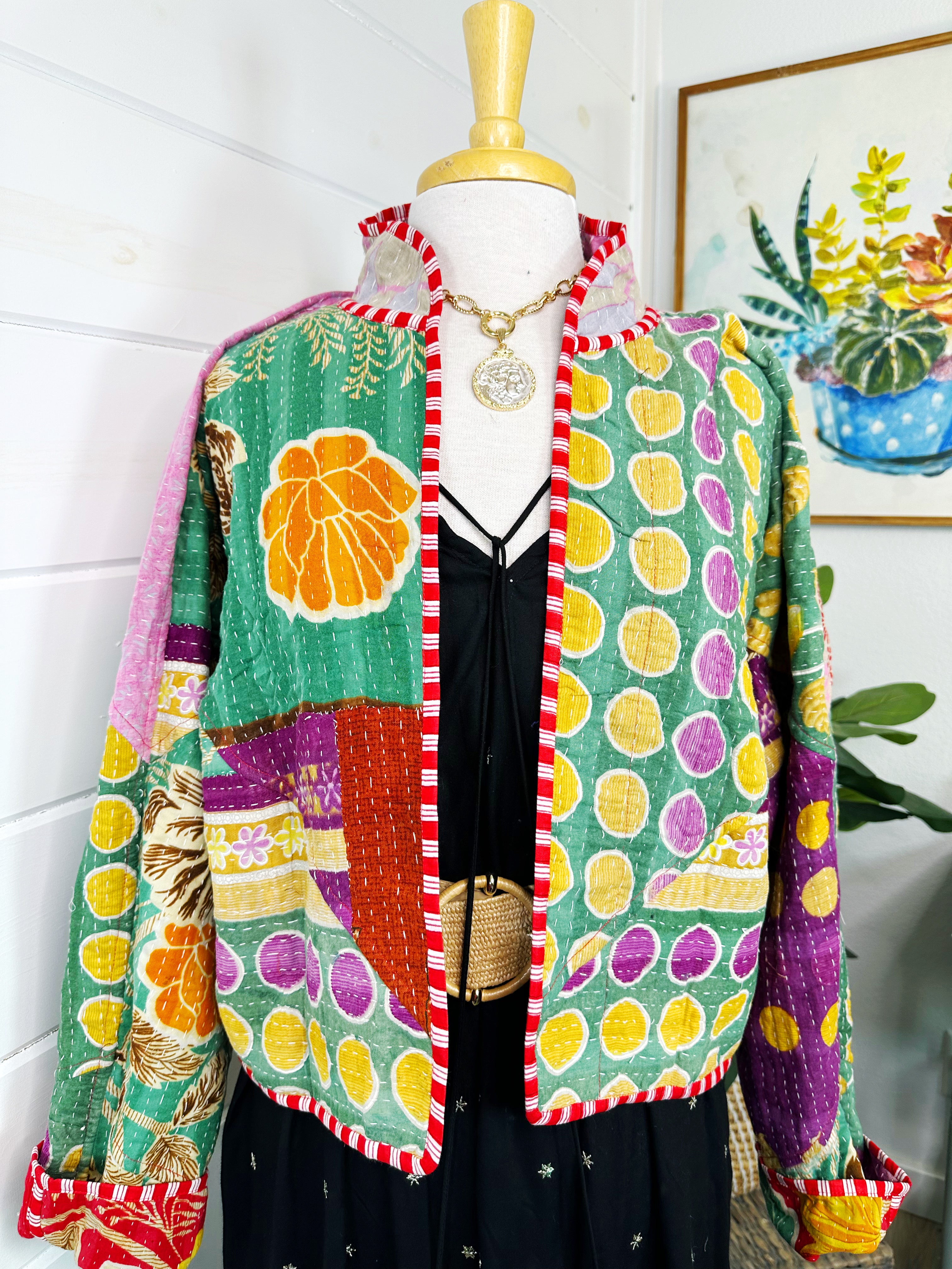Kantha Quilted Bomber Jacket | Blanket Coat | Patchwork Coat