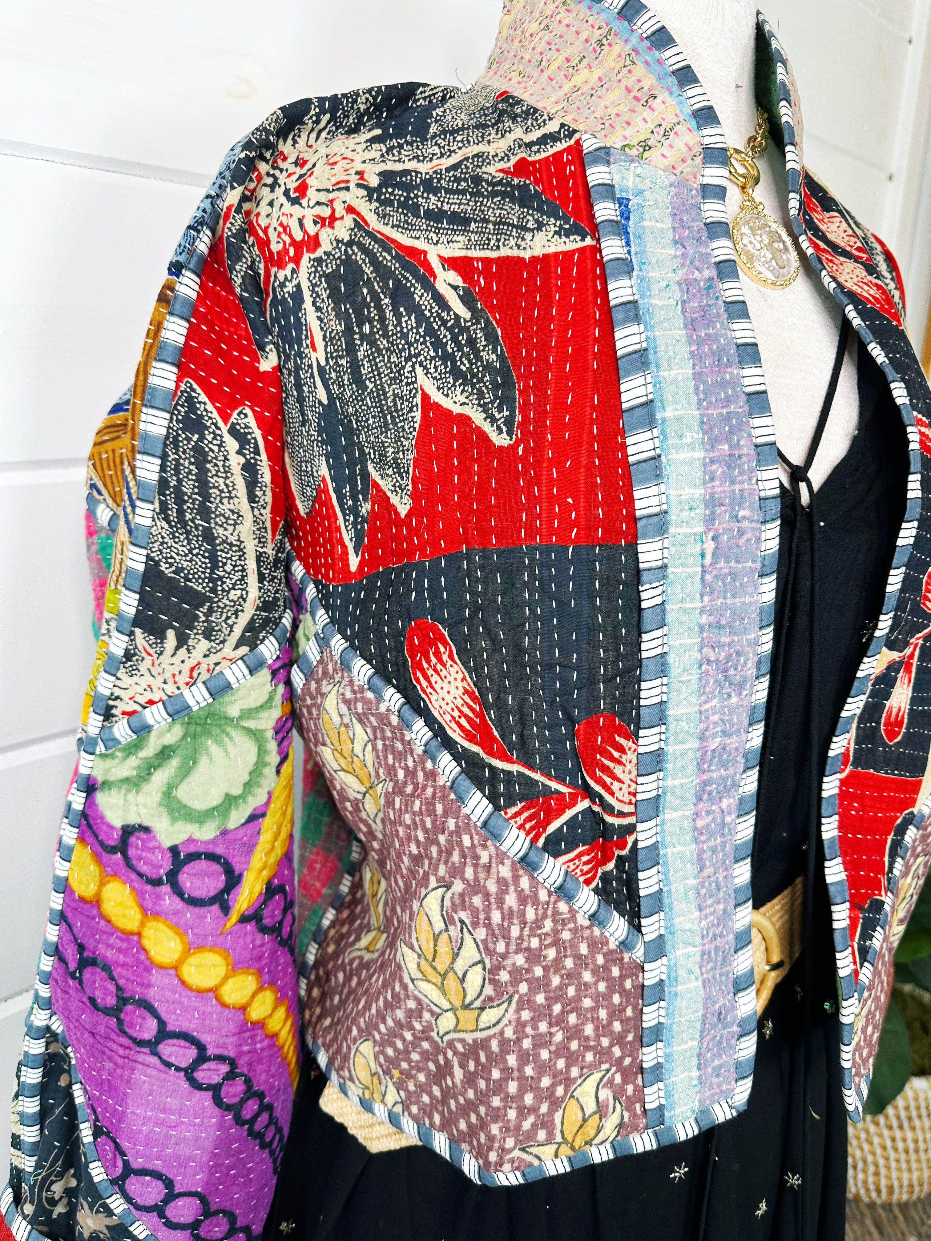 Kantha Quilted Bomber Jacket | Blanket Coat | Patchwork Coat