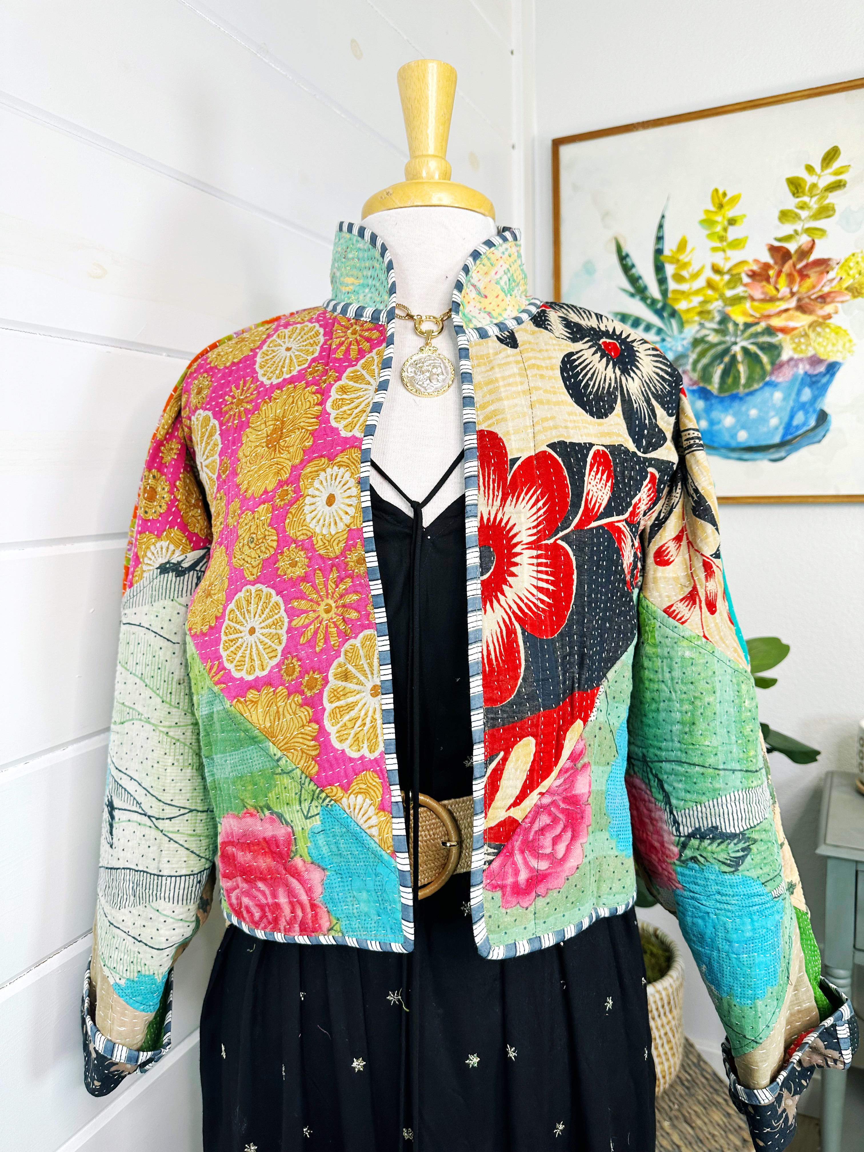 Kantha Quilted Bomber Jacket | Blanket Coat | Patchwork Coat