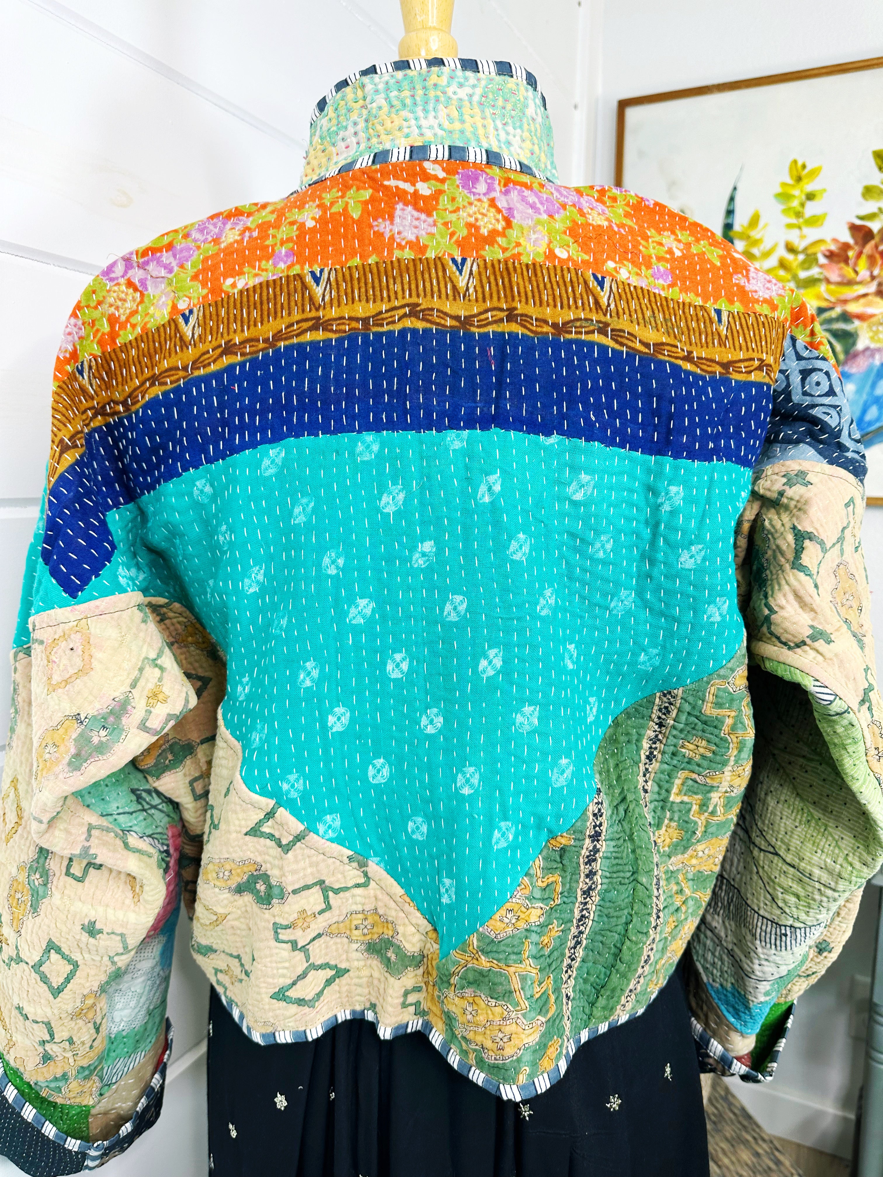 Kantha Quilted Bomber Jacket | Blanket Coat | Patchwork Coat