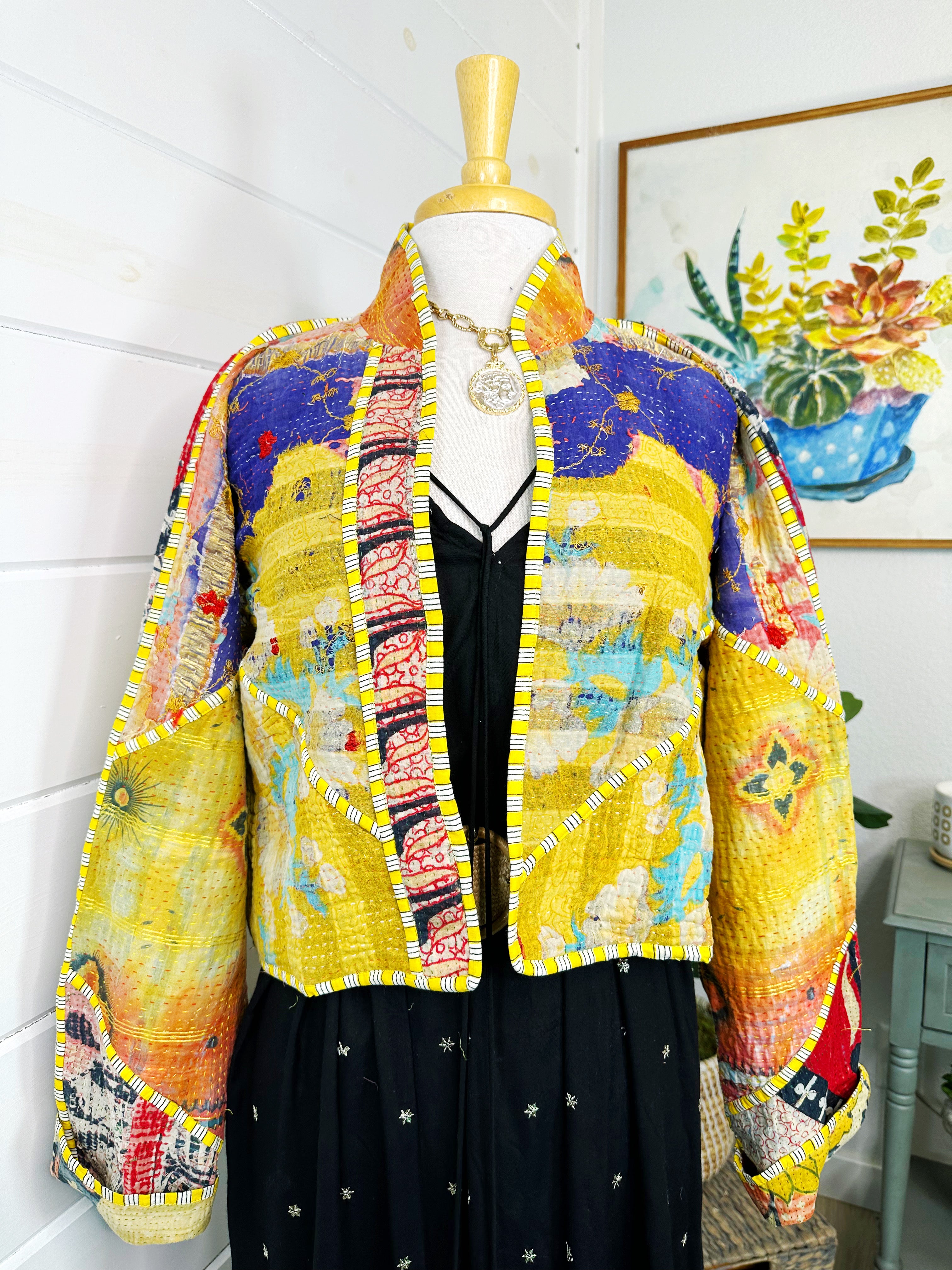 Kantha Quilted Bomber Jacket | Blanket Coat | Patchwork Coat
