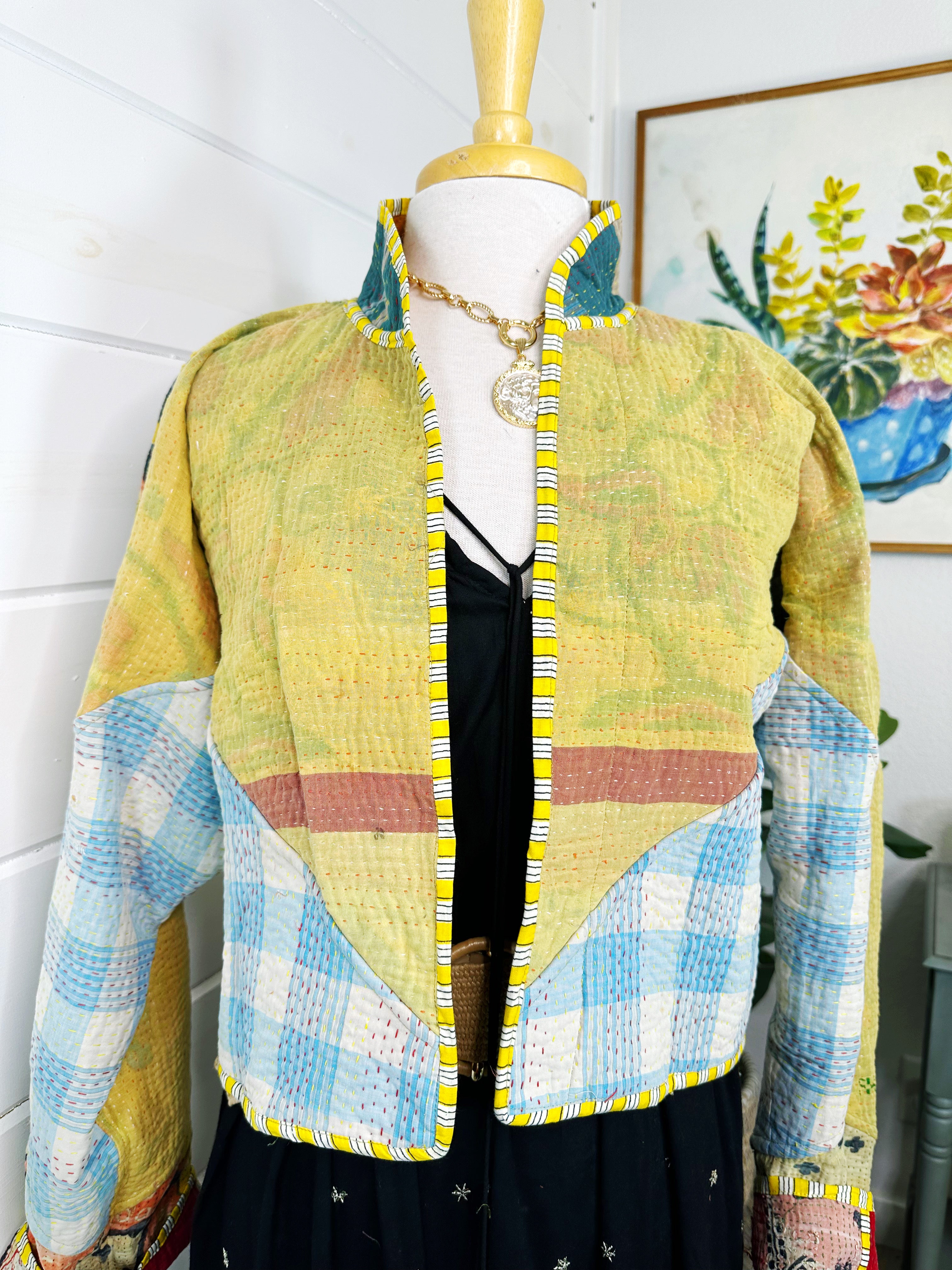 Kantha Quilted Bomber Jacket | Blanket Coat | Patchwork Coat