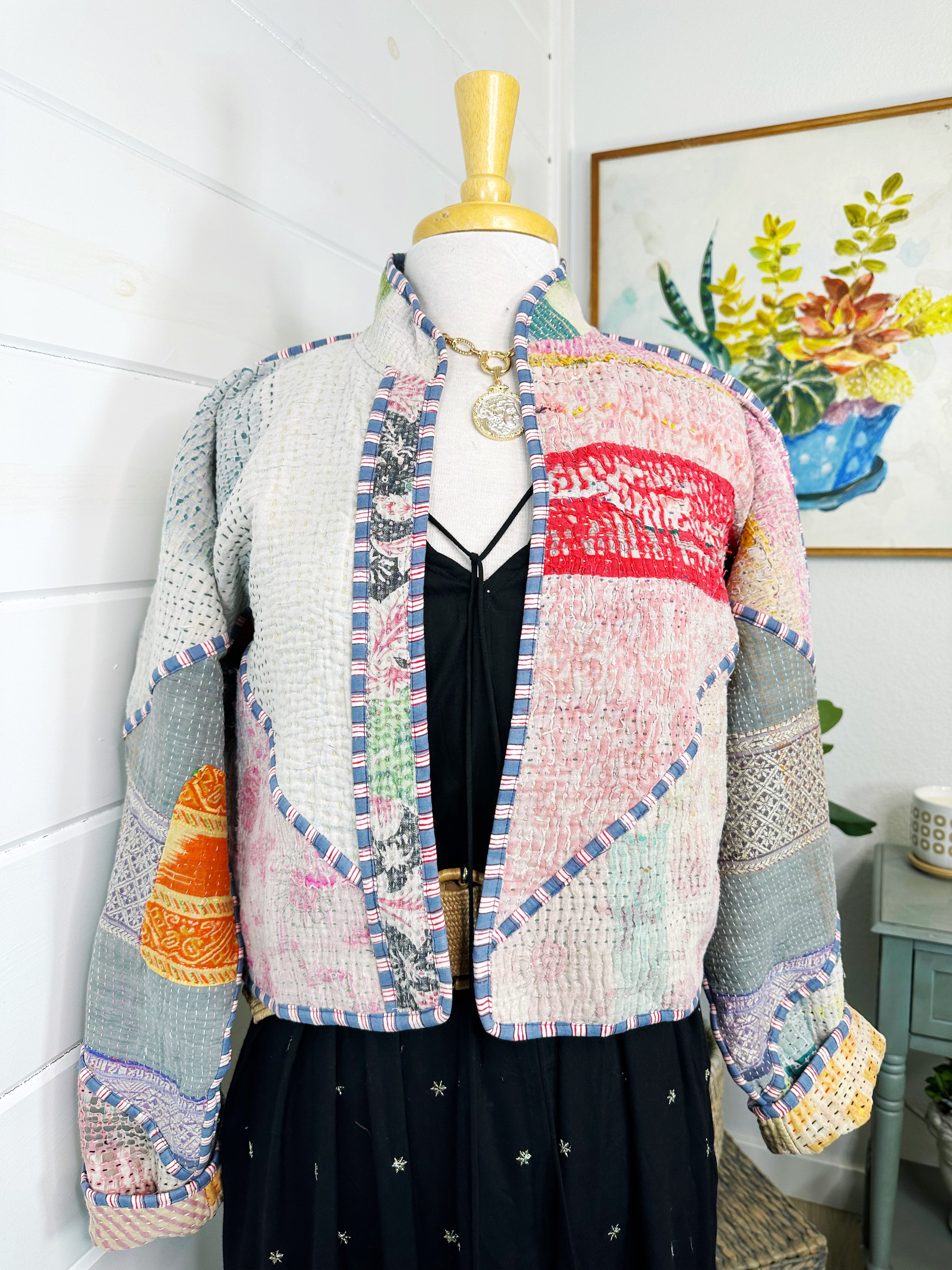 Kantha Quilted Bomber Jacket | Blanket Coat | Patchwork Coat