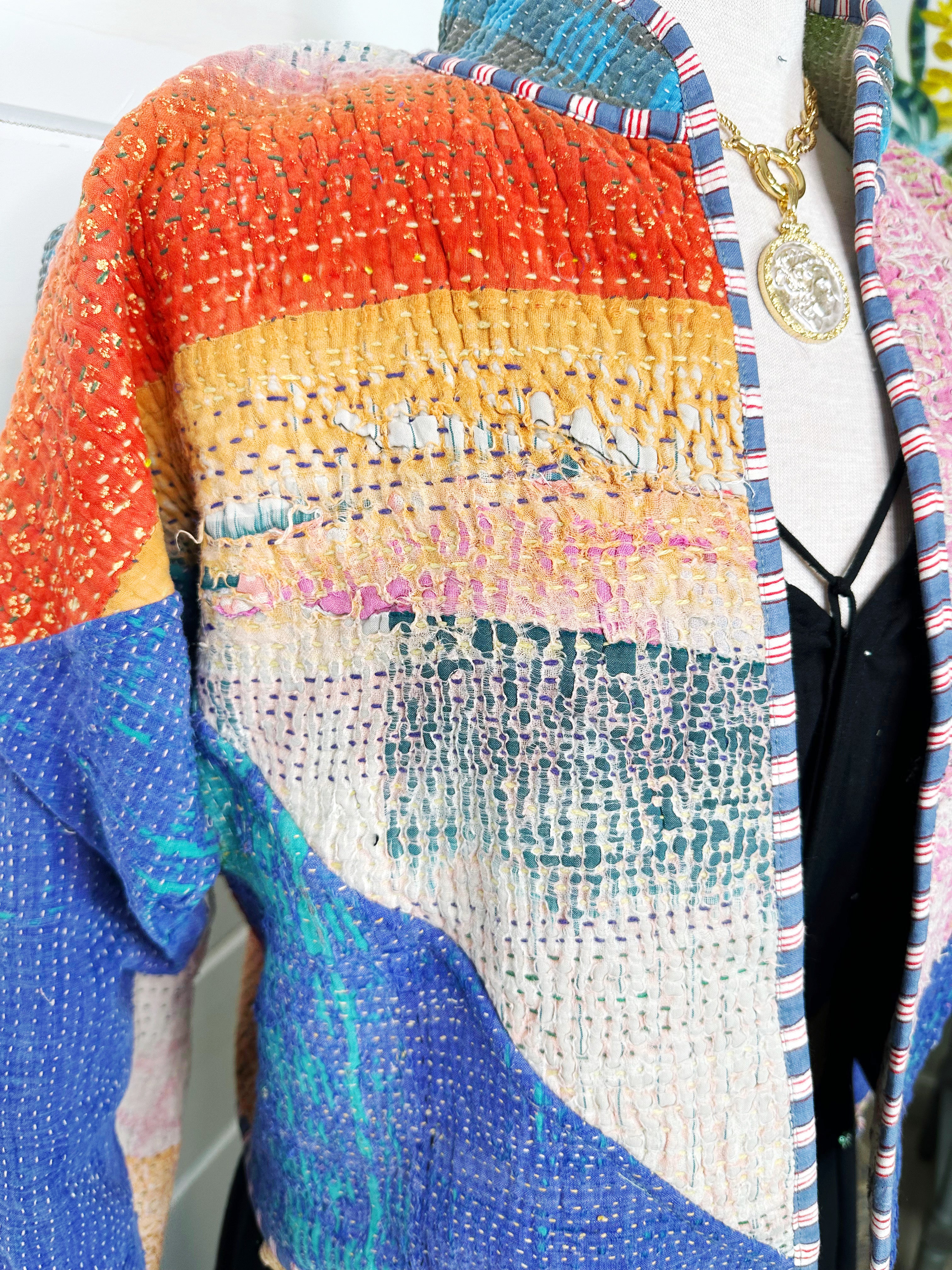 Kantha Quilted Bomber Jacket | Blanket Coat | Patchwork Coat