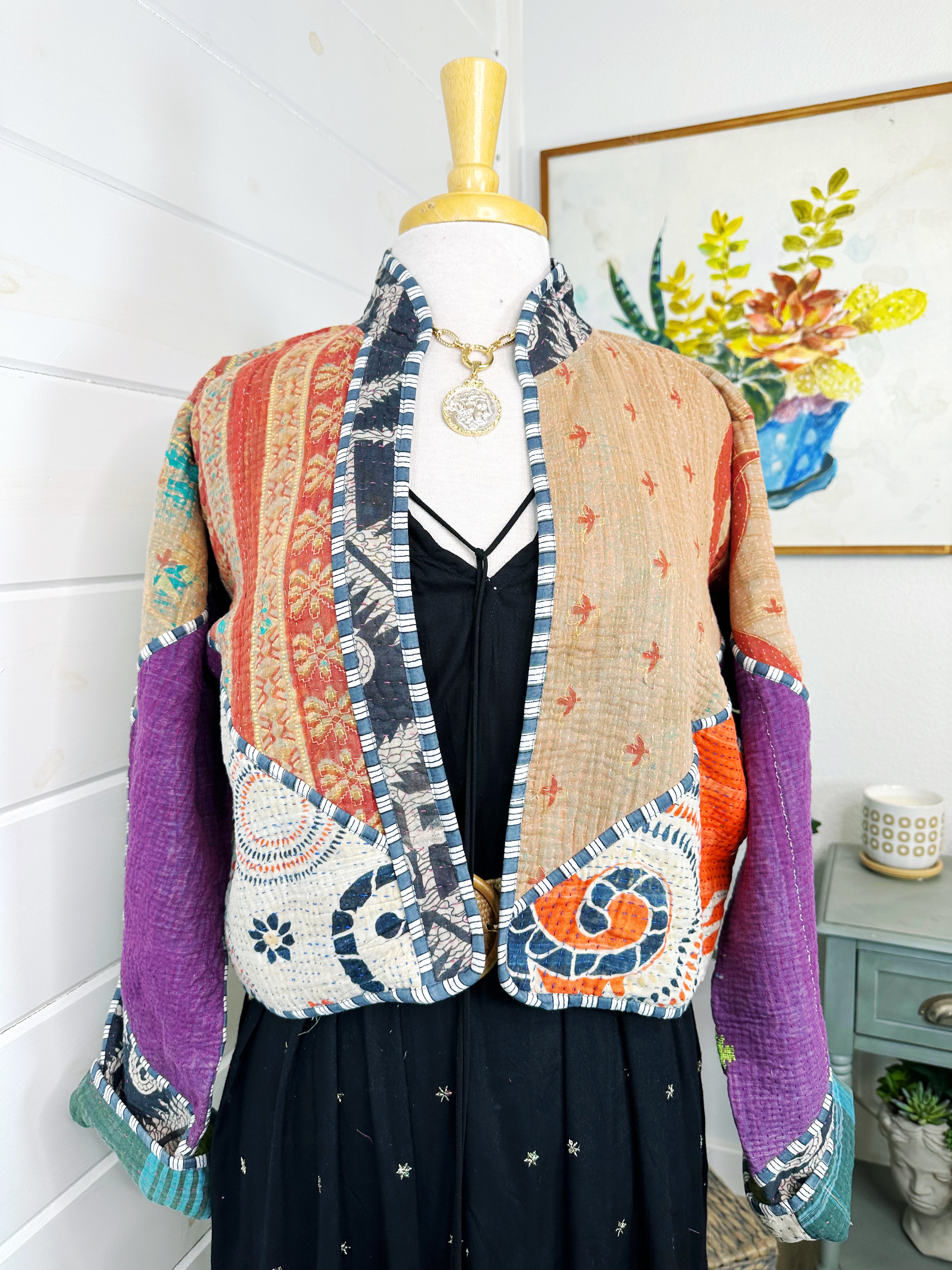 Kantha Quilted Bomber Jacket | Blanket Coat | Patchwork Coat