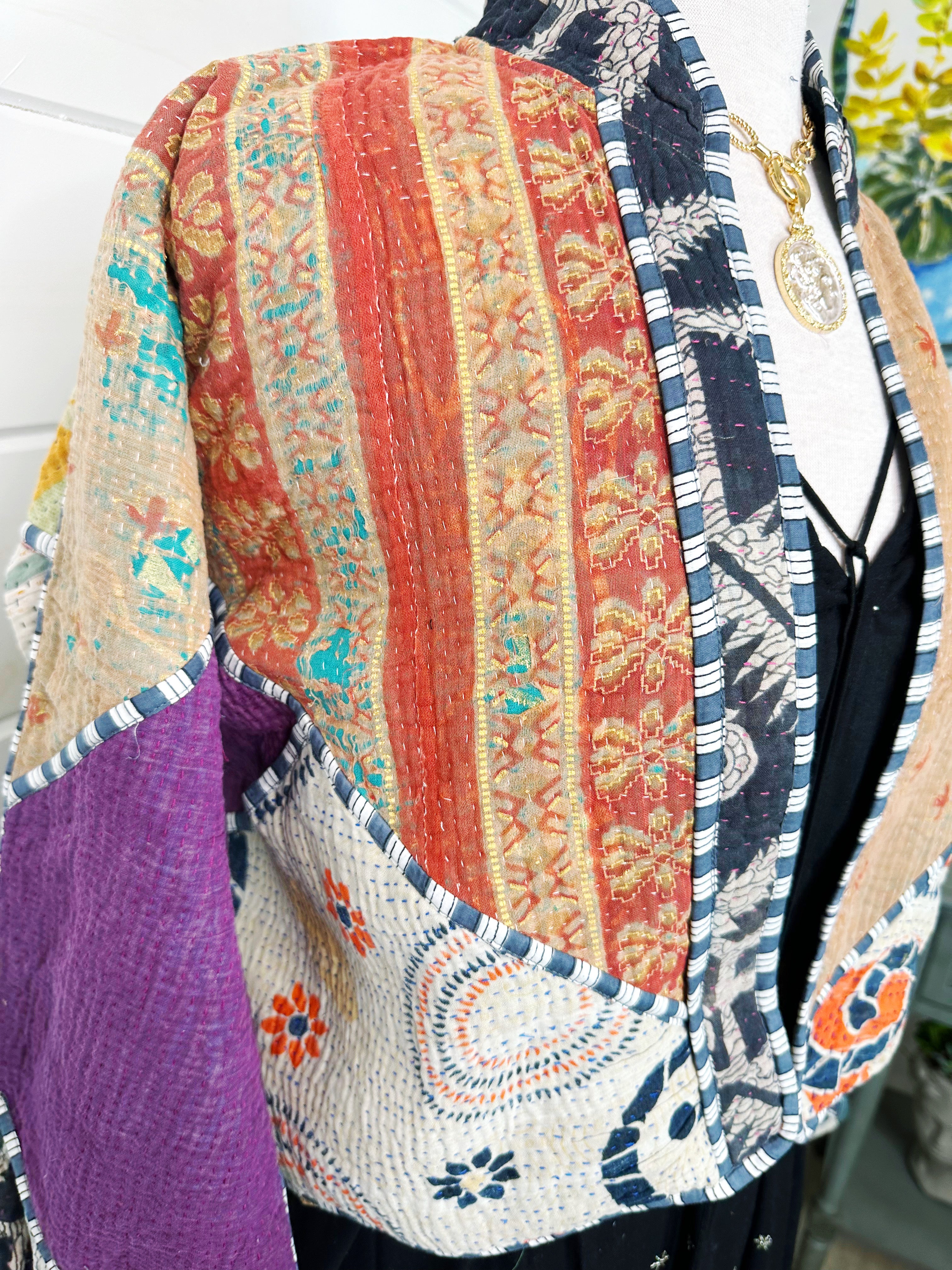Kantha Quilted Bomber Jacket | Blanket Coat | Patchwork Coat