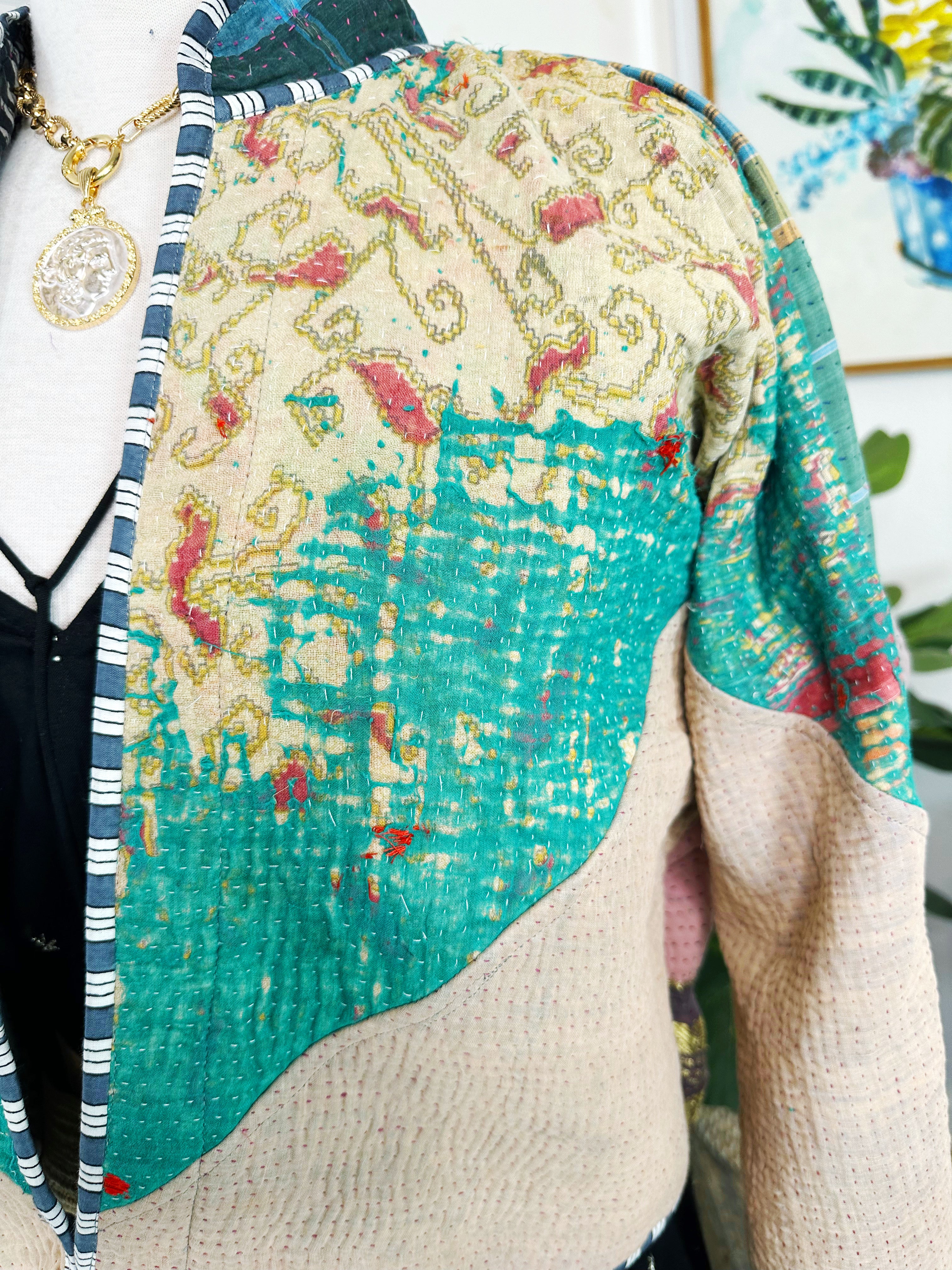 Kantha Quilted Bomber Jacket | Blanket Coat | Patchwork Coat