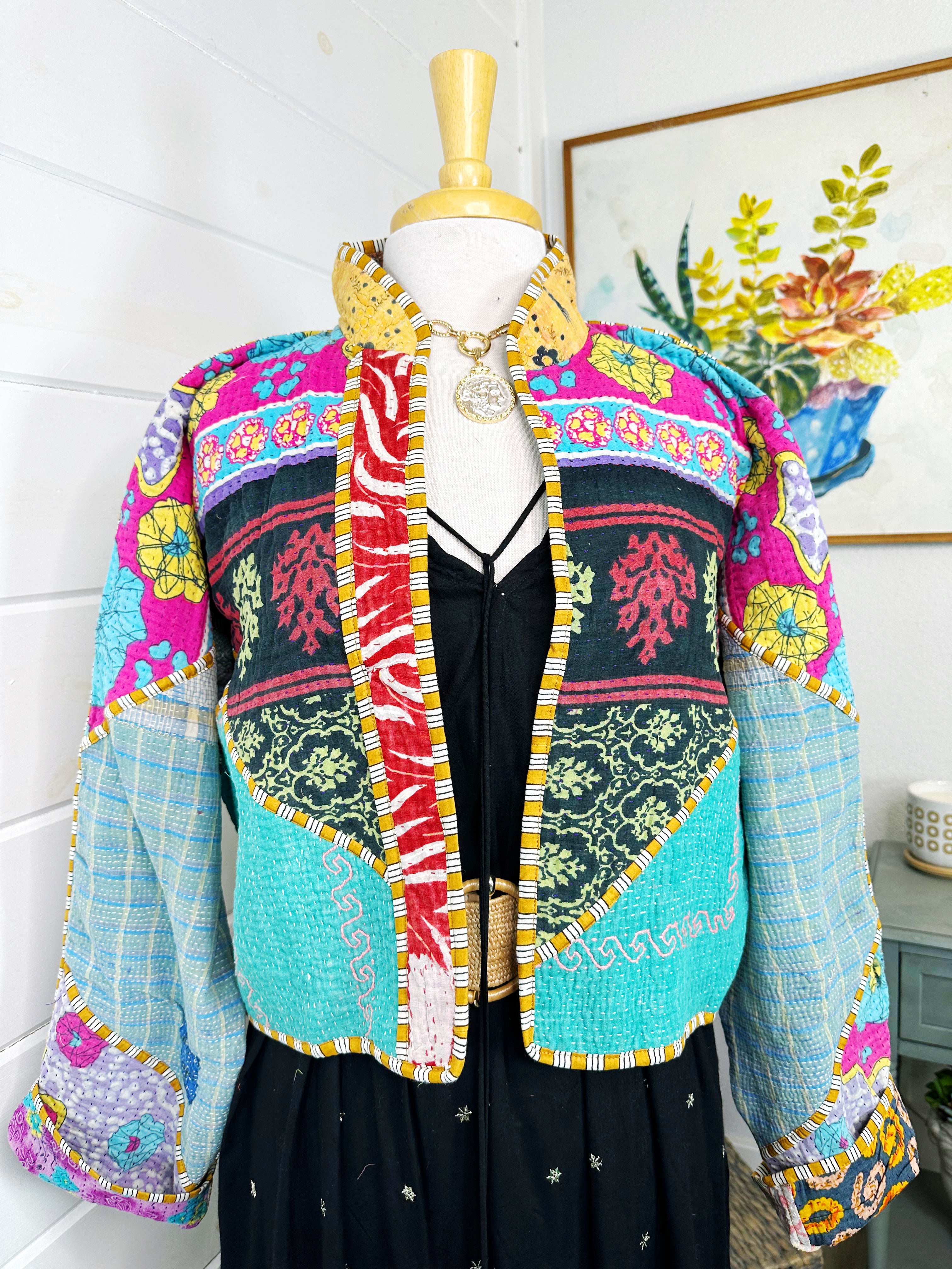 Kantha Quilted Bomber Jacket | Blanket Coat | Patchwork Coat