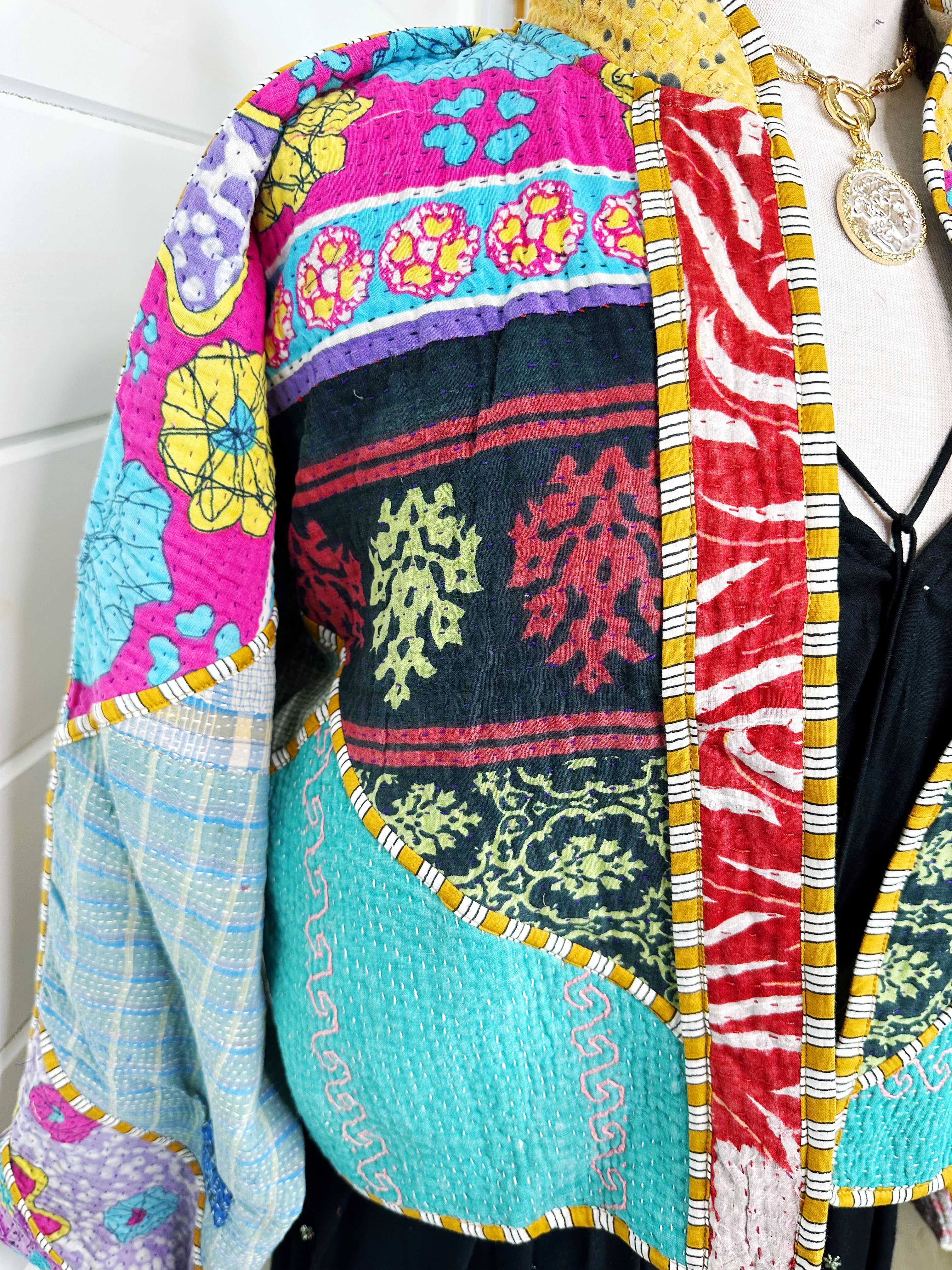 Kantha Quilted Bomber Jacket | Blanket Coat | Patchwork Coat