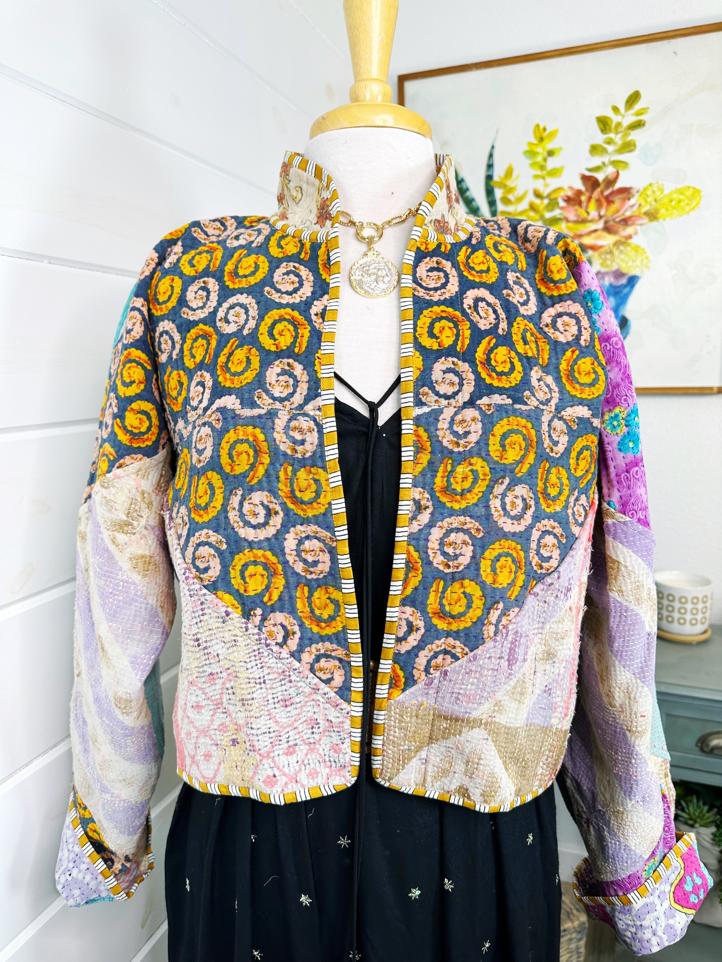 Kantha Quilted Bomber Jacket | Blanket Coat | Patchwork Coat