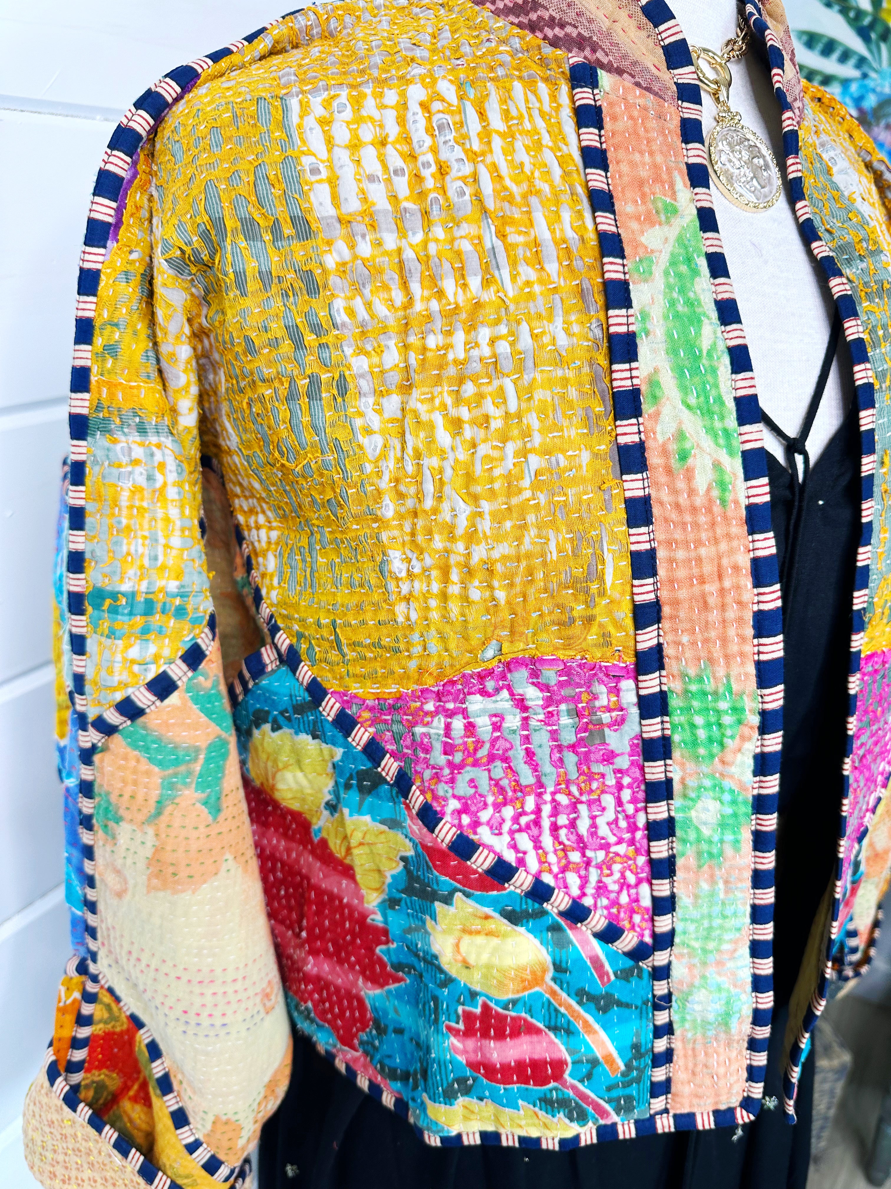 Kantha Quilted Bomber Jacket | Blanket Coat | Patchwork Coat