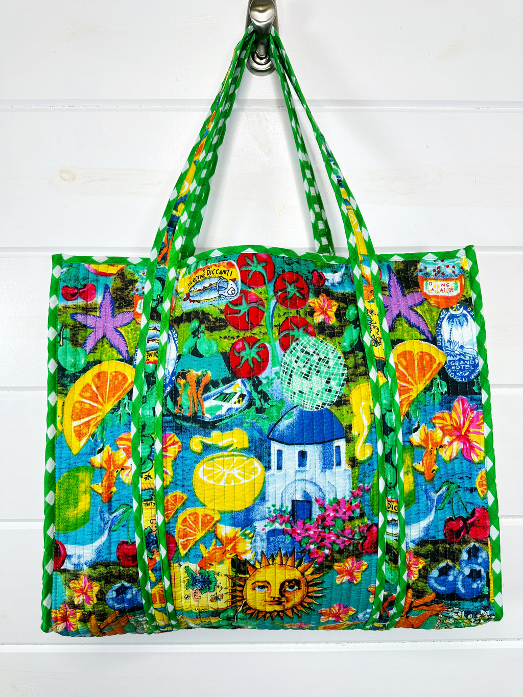 Santorini Vibes Quilted Cotton Reversible Large Tote Bag
