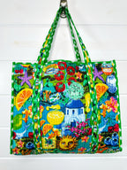 Santorini Vibes Quilted Cotton Reversible Large Tote Bag