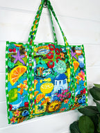 Santorini Vibes Quilted Cotton Reversible Large Tote Bag