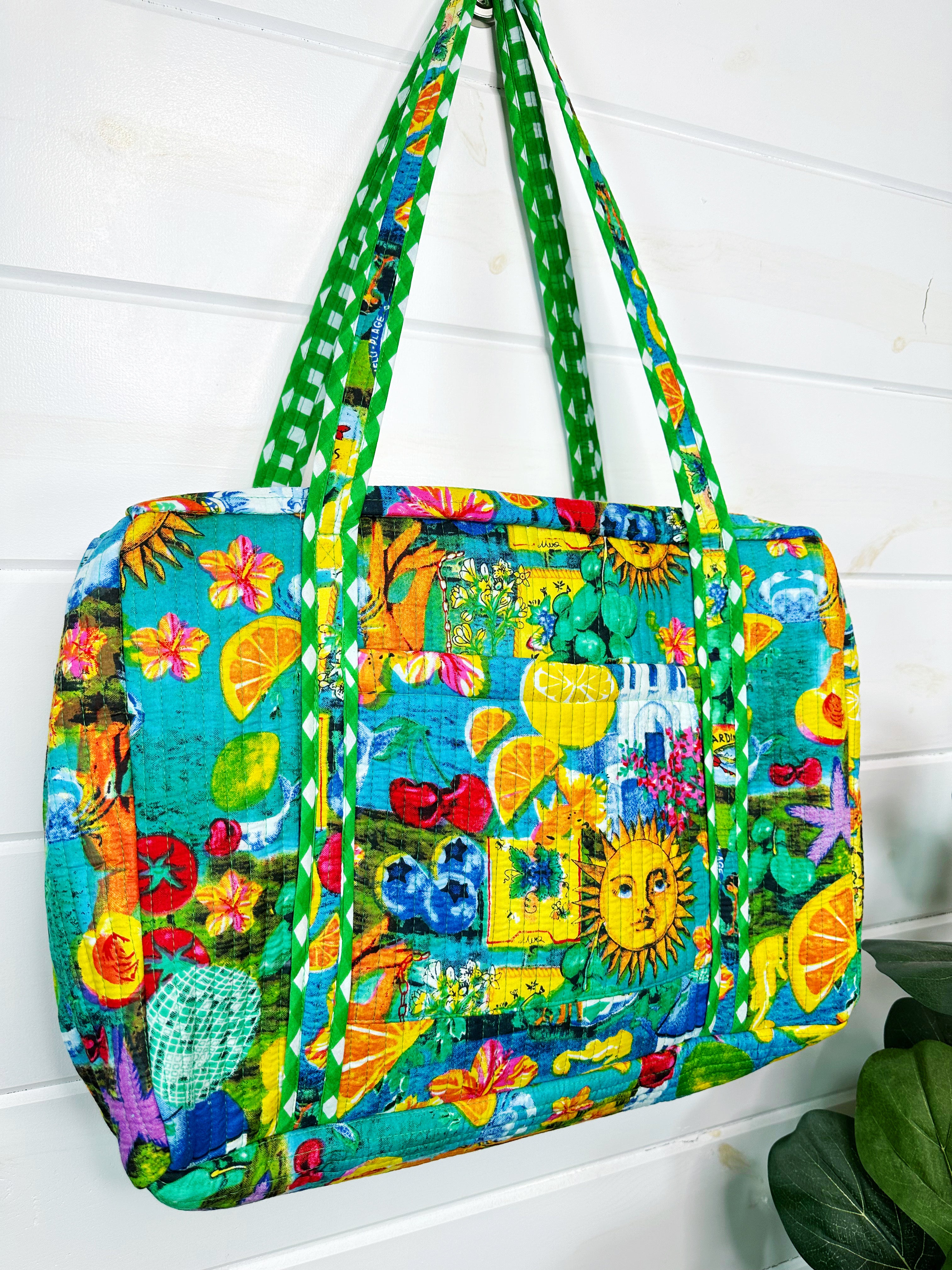 Santorini Vibes Quilted Weekender Overnight Bag