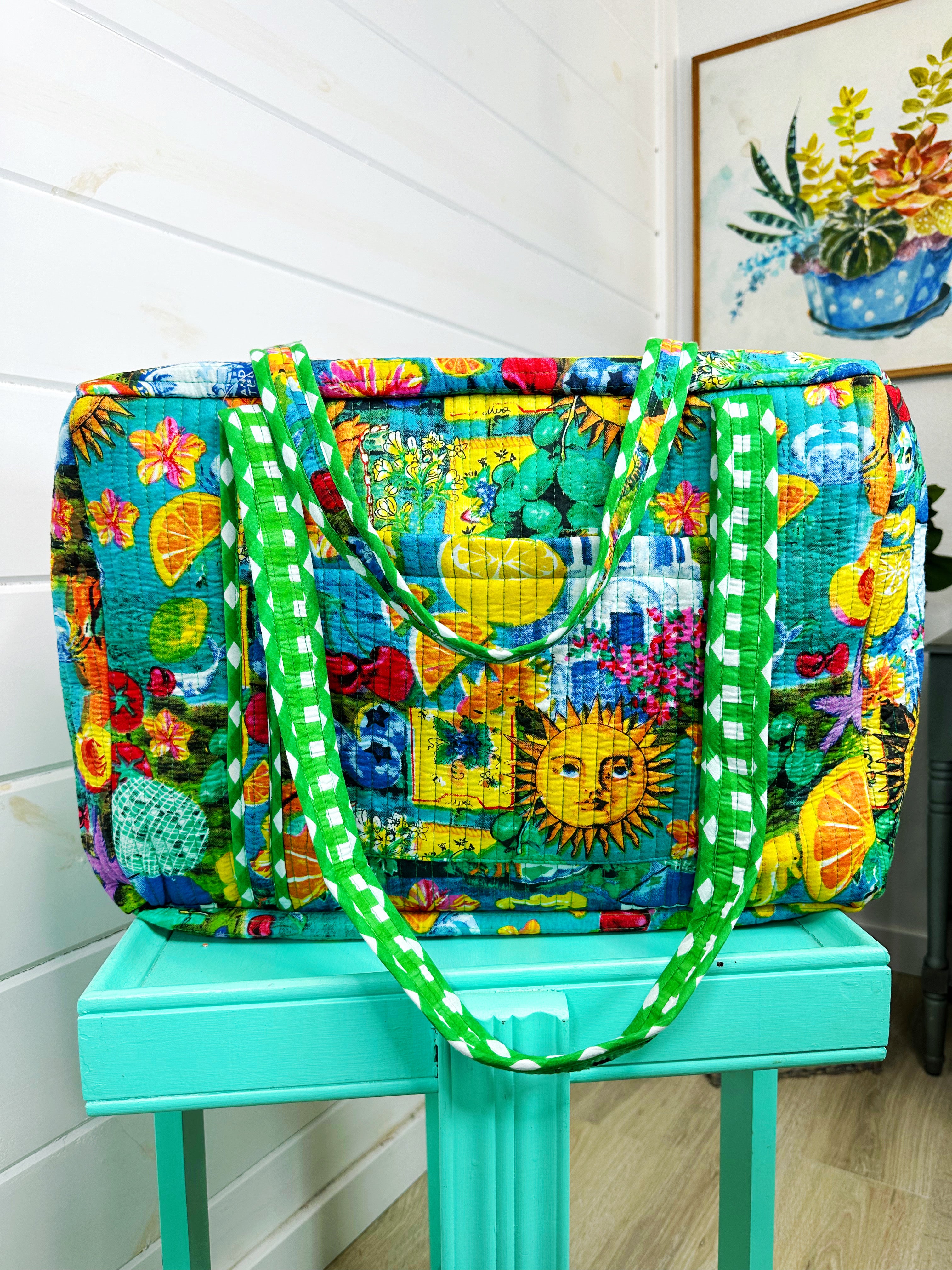 Santorini Vibes Quilted Weekender Overnight Bag